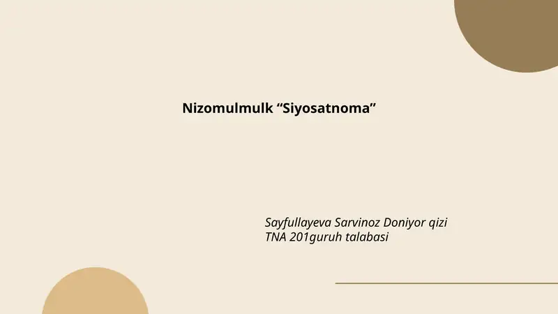 Nizomulmulk “Siyosatnoma”