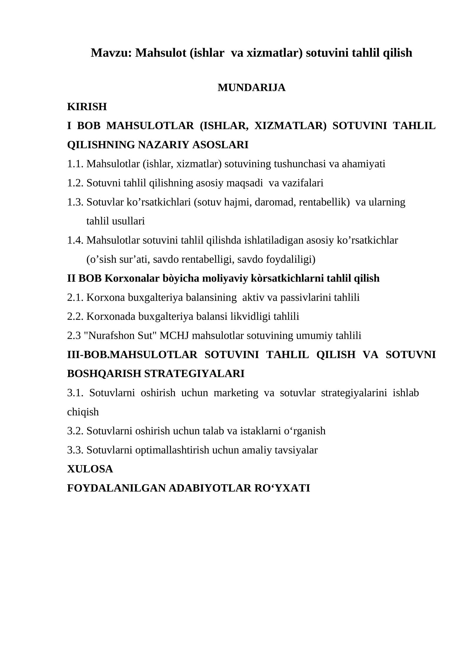 Mahsulot (ishlar va xizmatlar) sotuvini tahlil qilish