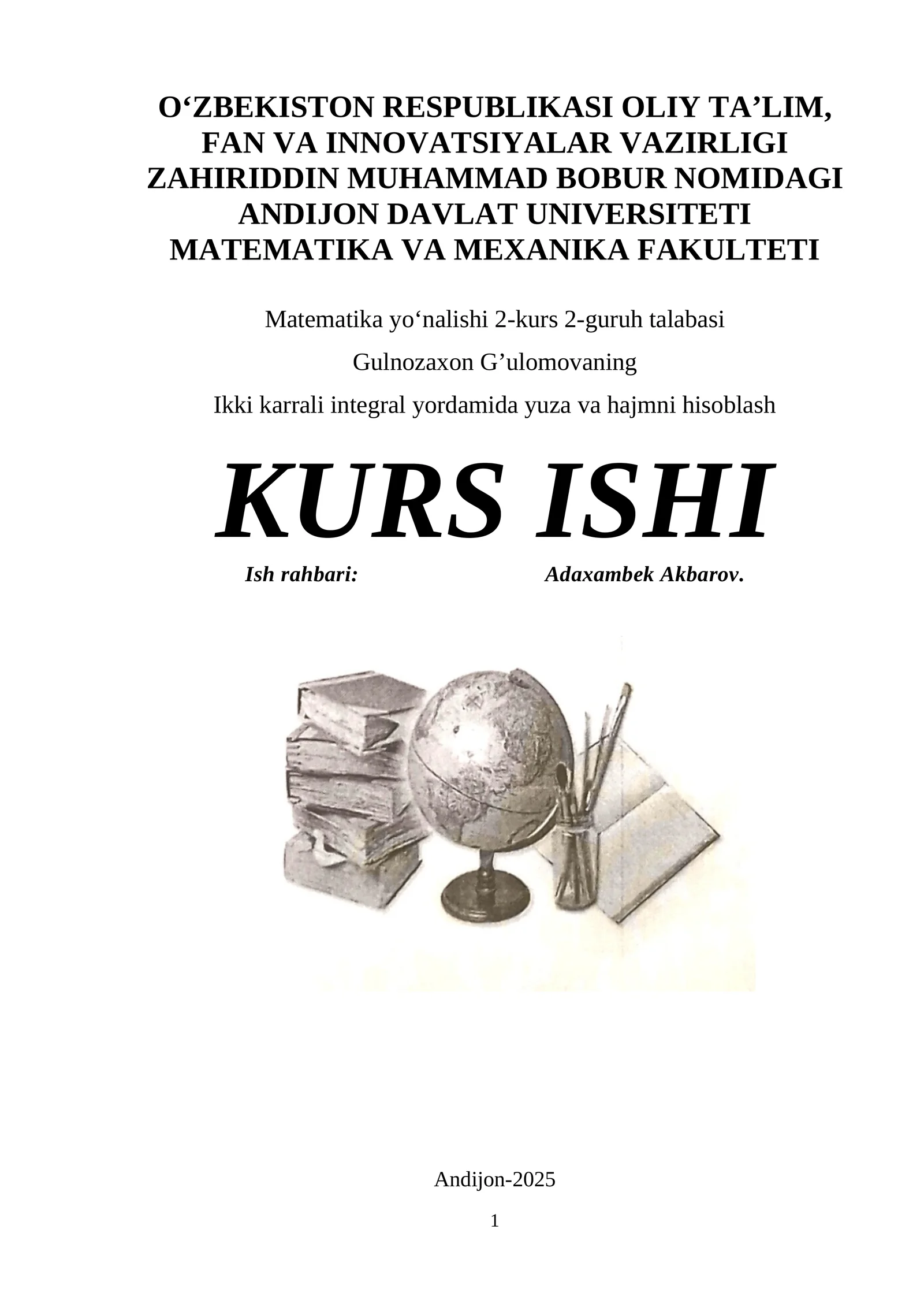 Ikki karrali integral yordamida yuza va hajmni hisoblash