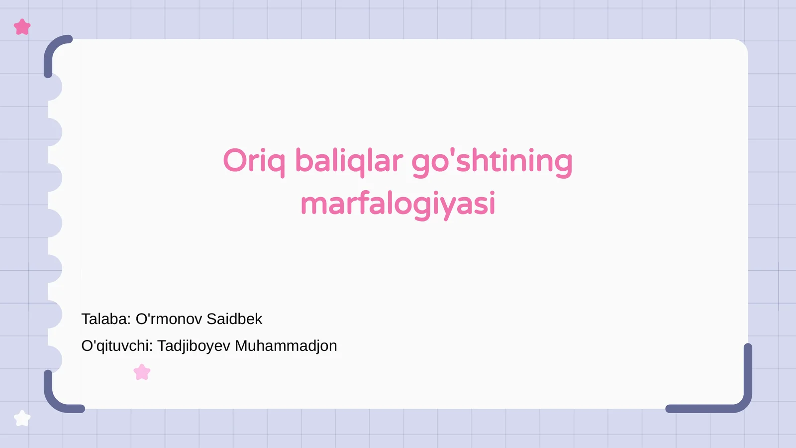Oriq baliqlar go'shtining marfalogiyasi