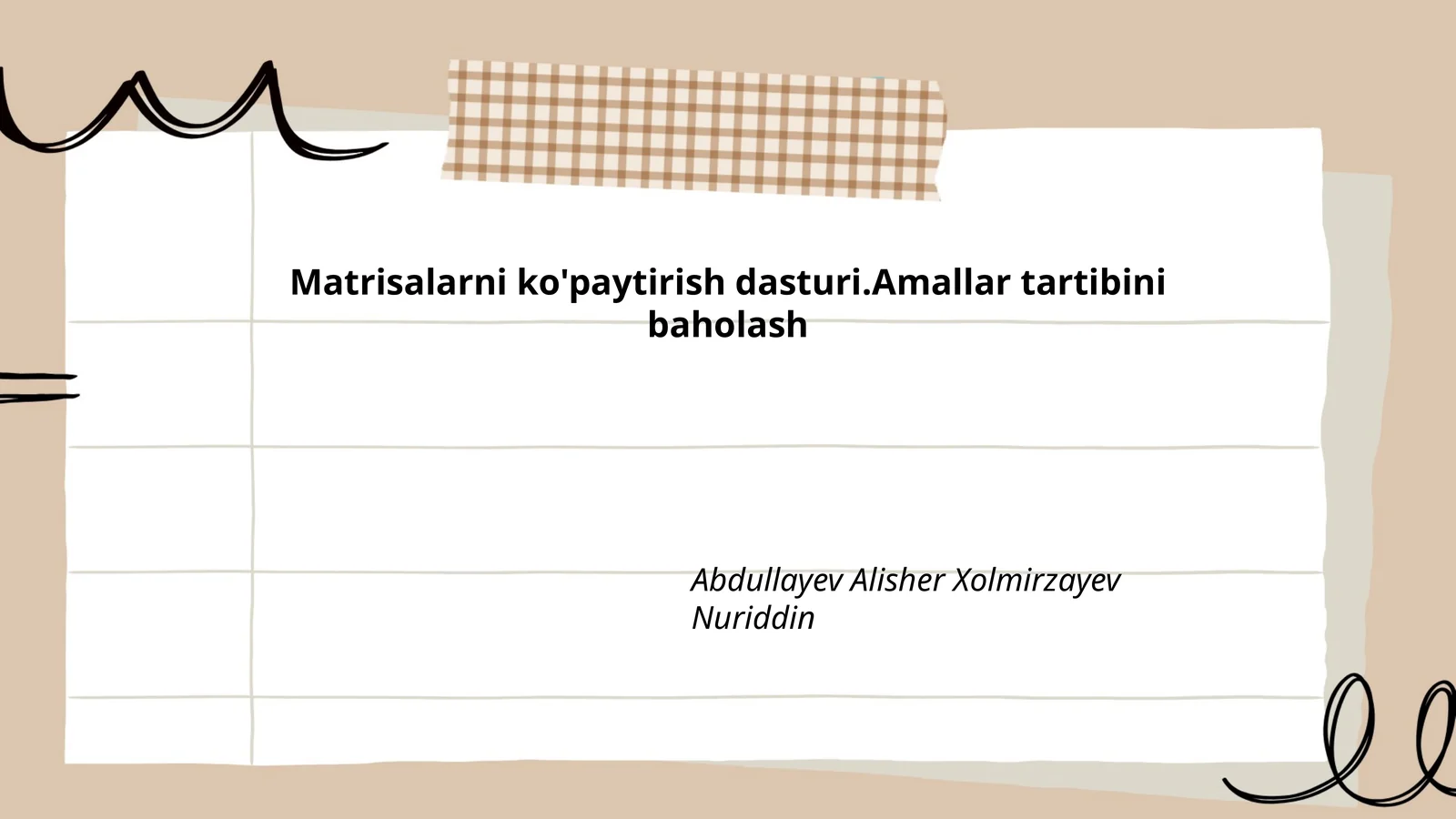 Matrisalarni ko'paytirish dasturi.Amallar tartibini baholash