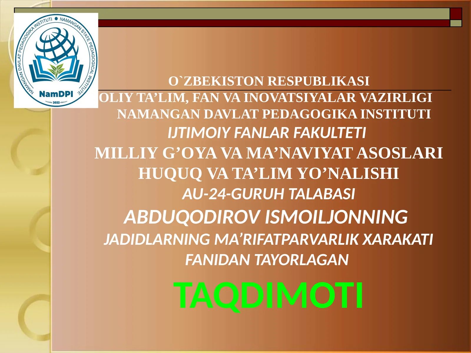 Mahmudxoʻja Behbudiy jadidchilik harakatining rahnamosi