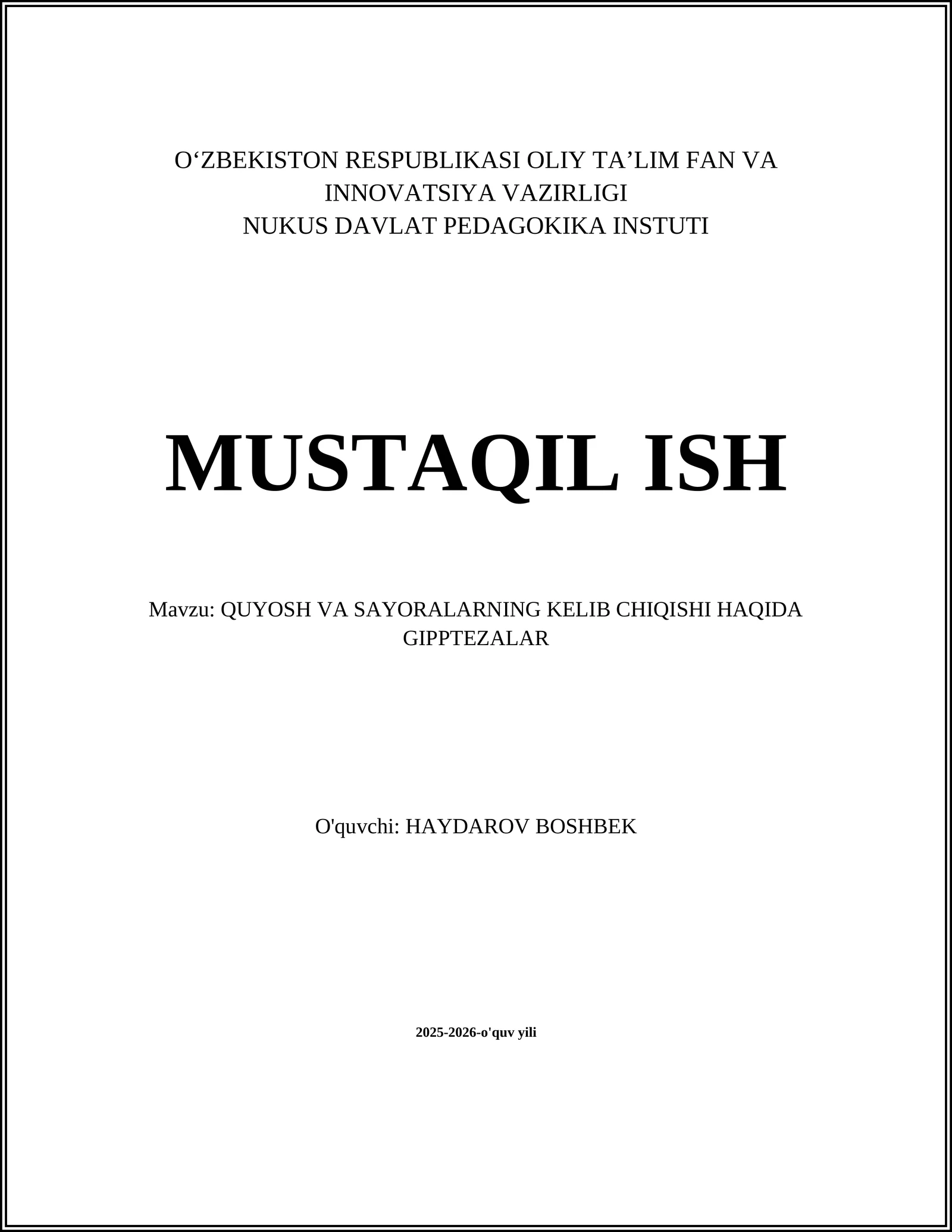 QUYOSH VA SAYORALARNING KELIB CHIQISHI HAQIDA GIPPTEZALAR