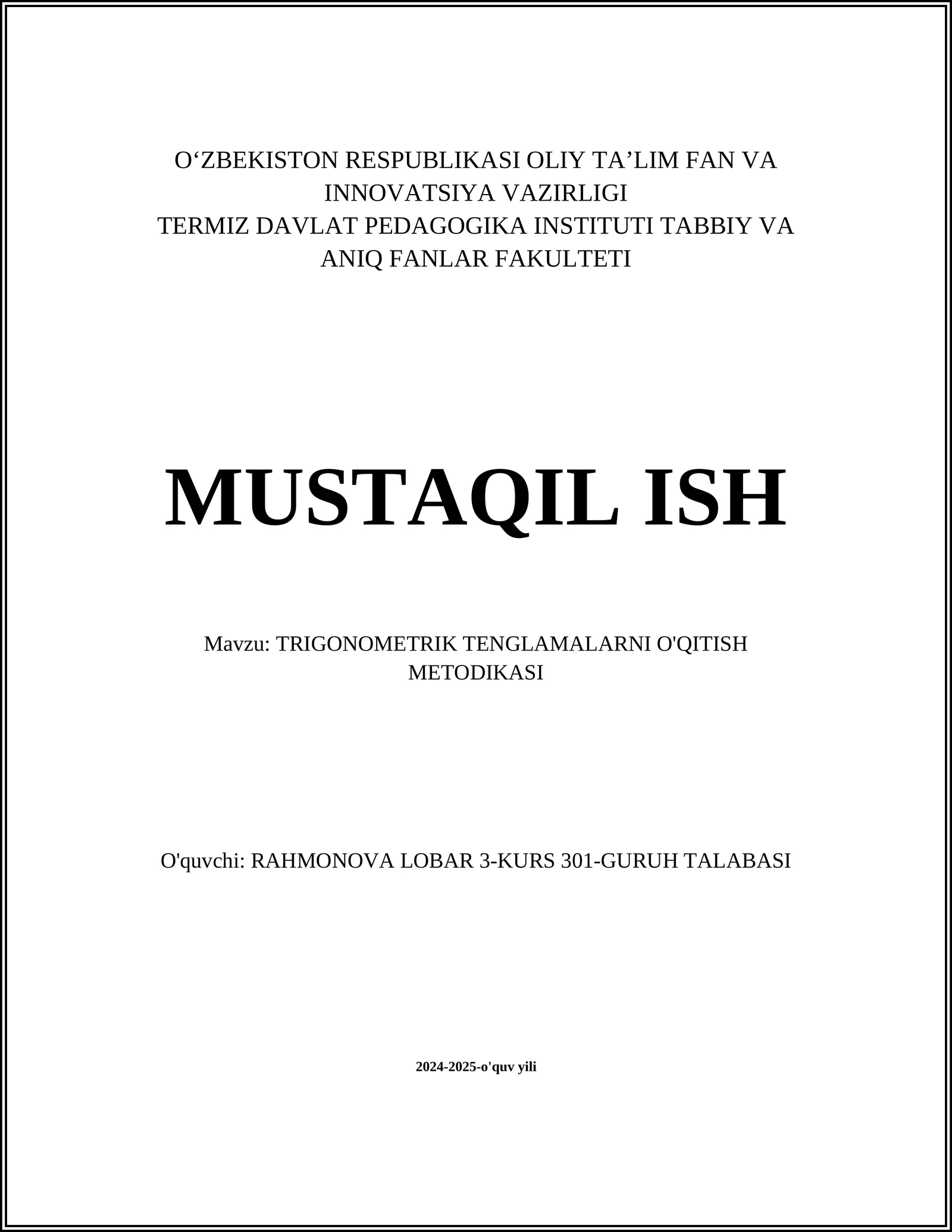 TRIGONOMETRIK TENGLAMALARNI O'QITISH METODIKASI