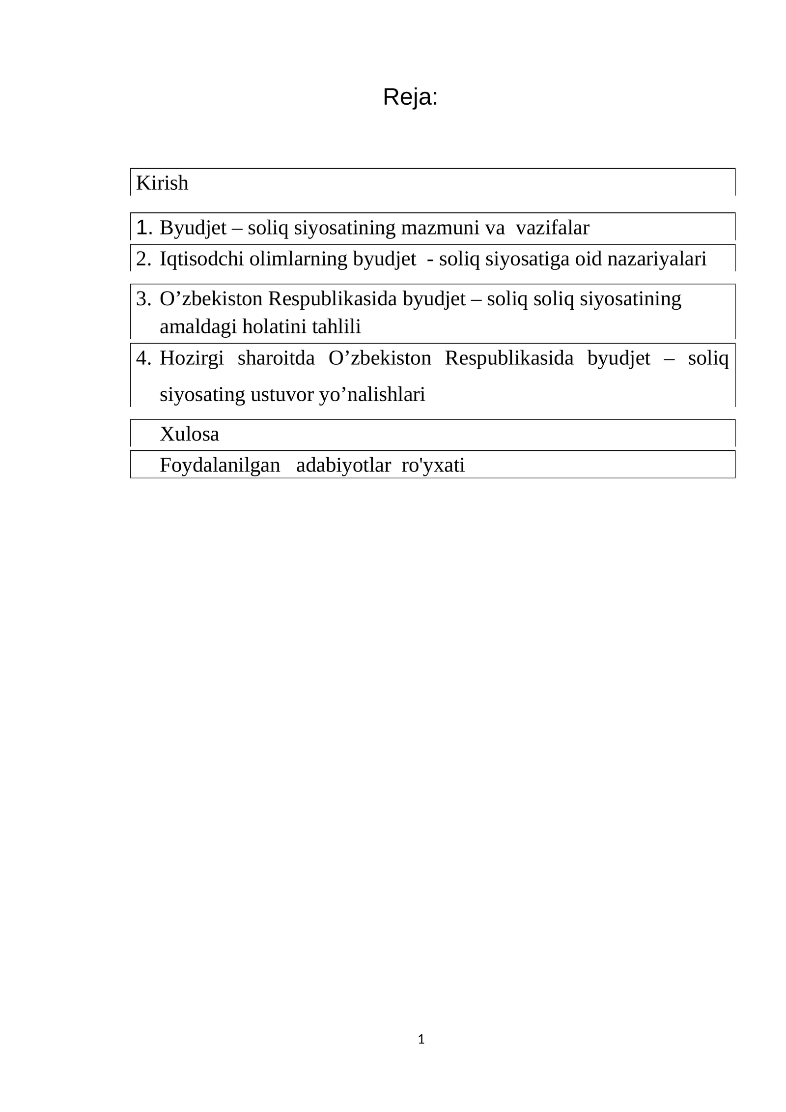 O’zbekiston Respublikasida Byudjet – Soliq Siyosati