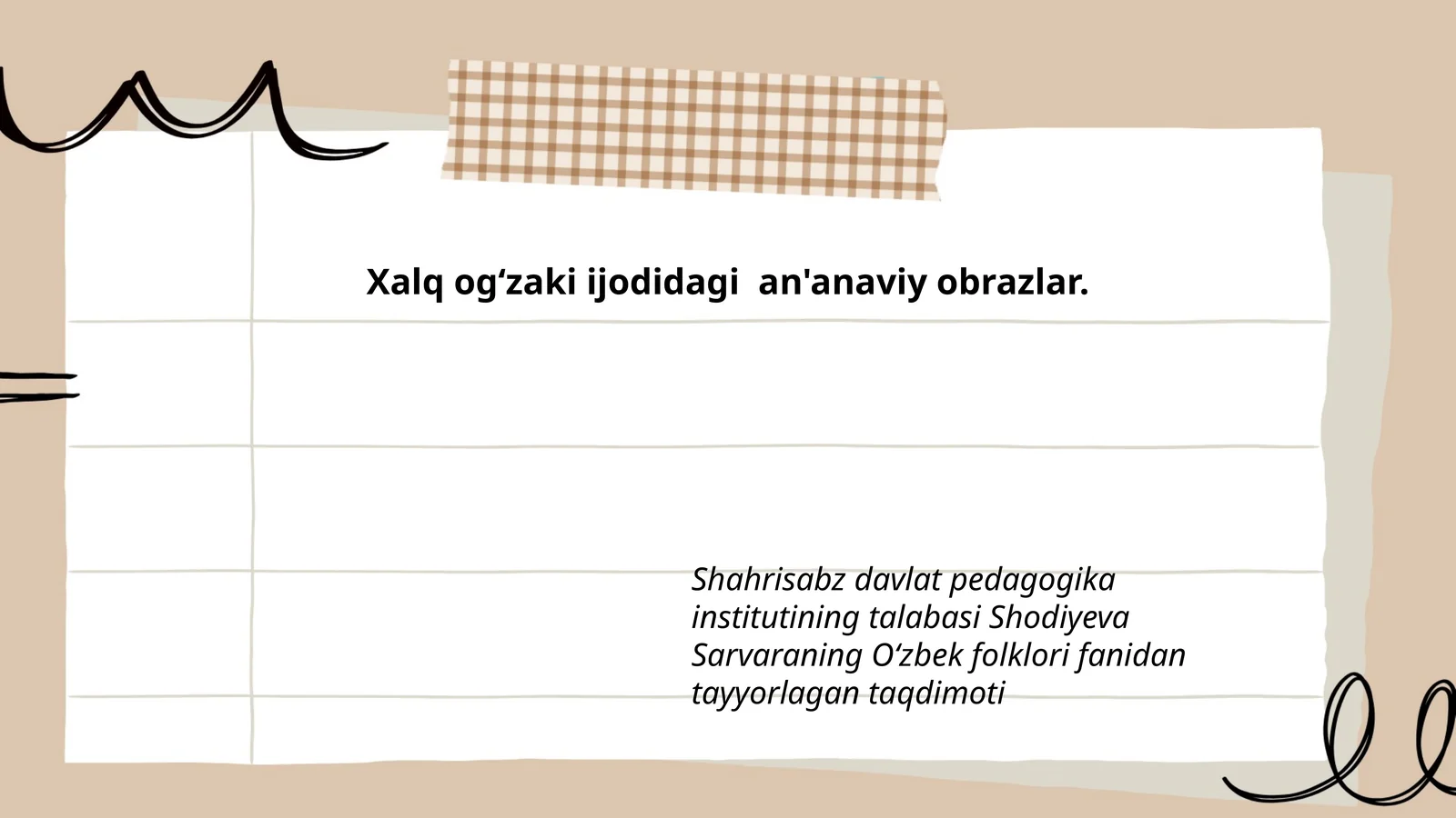 Oʻzbek folklori fanidan tayyorlagan taqdimot