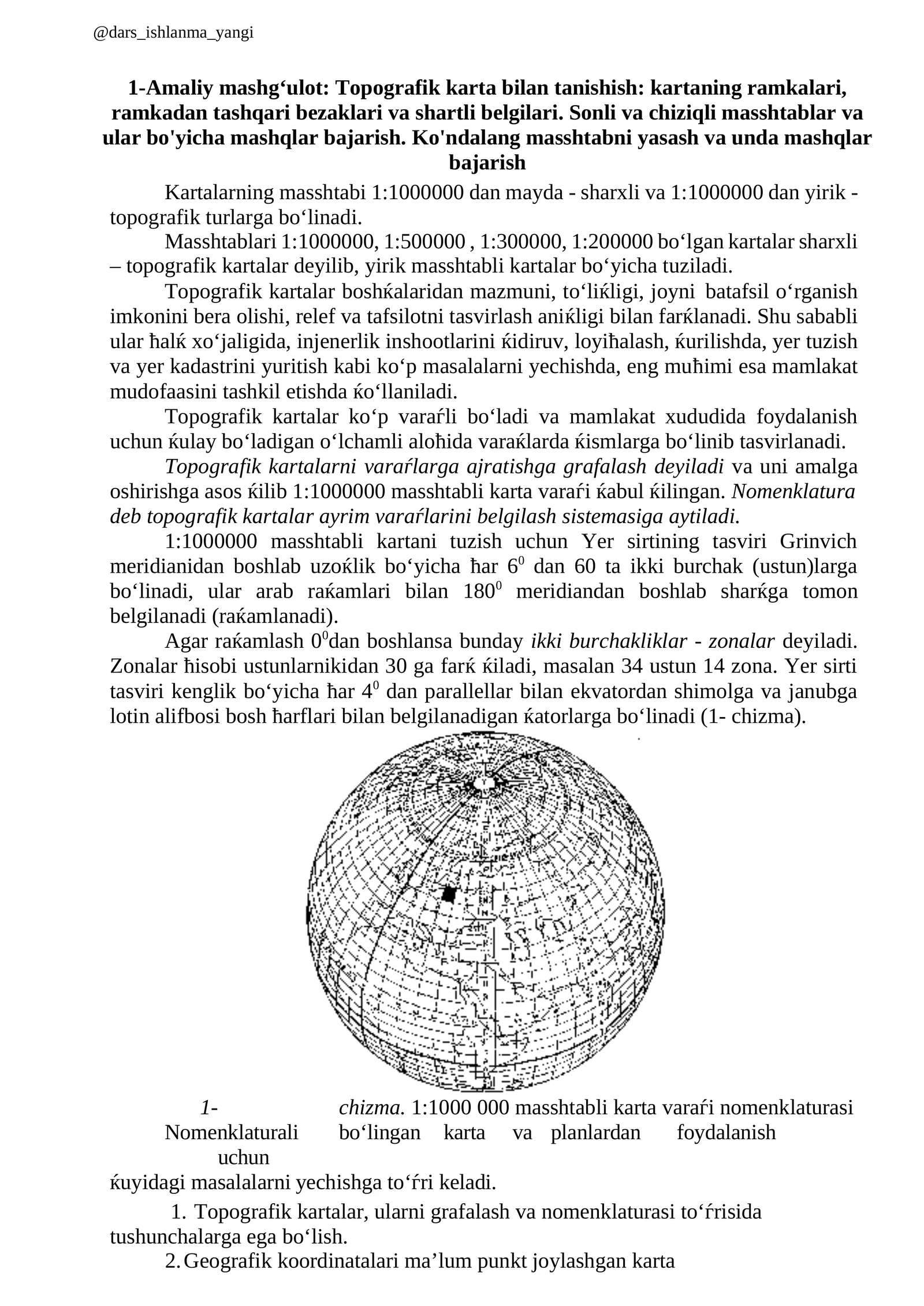 Topografik kartalar bilan ishlash