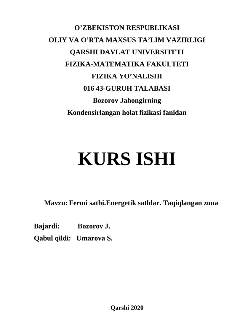 Fermi sathi. Energetik sathlar. Taqiqlangan zona