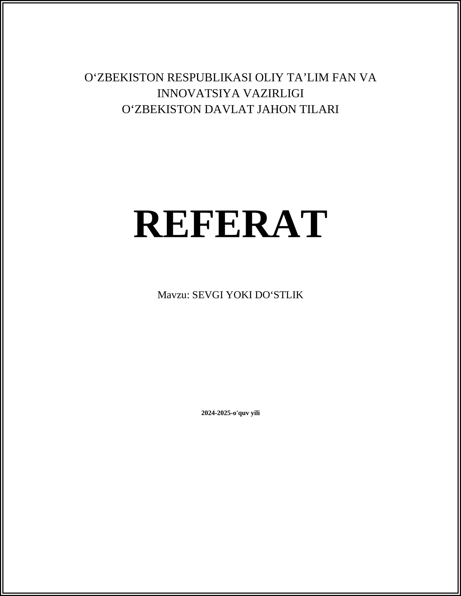 SEVGI YOKI DOʻSTLIK