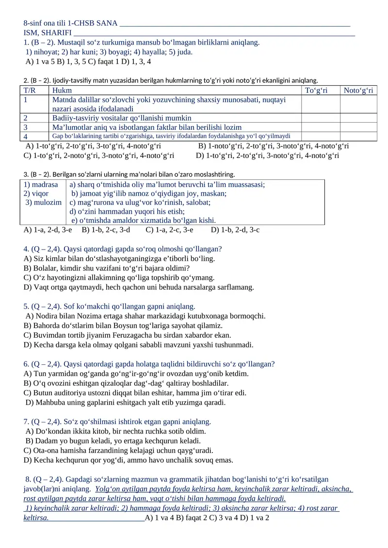 8-sinf ona tili 1-CHSB SANA