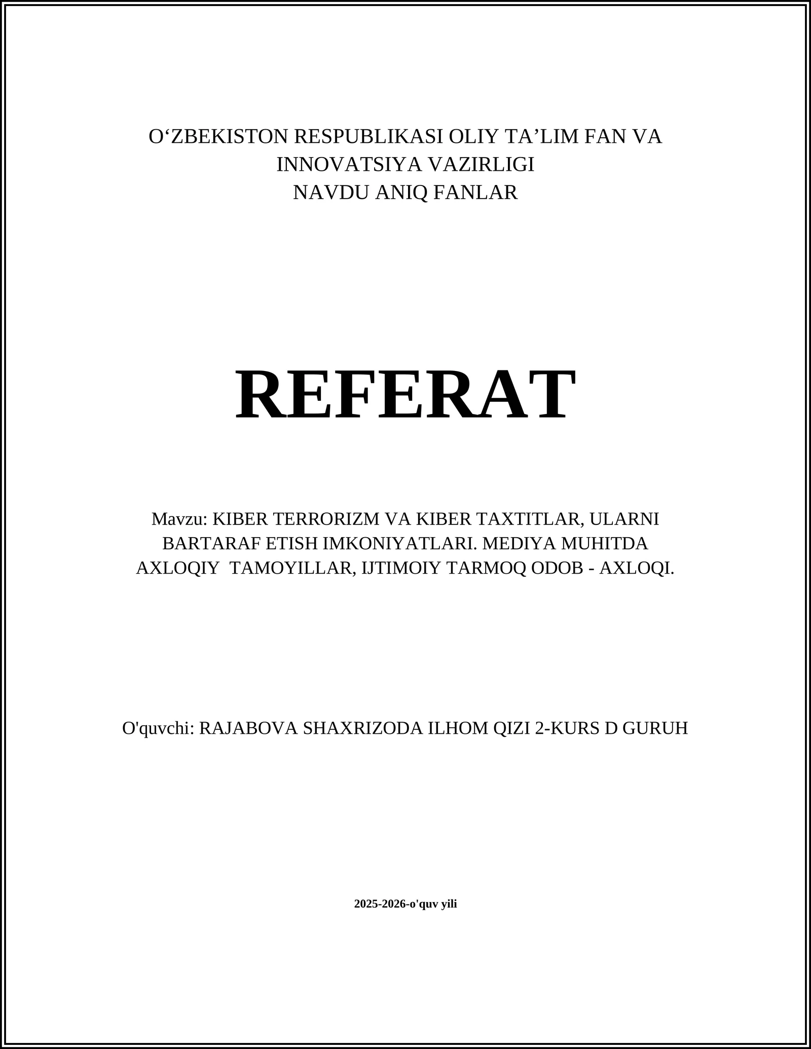 Kiber Terrorizm va Kiber Taxtitlar