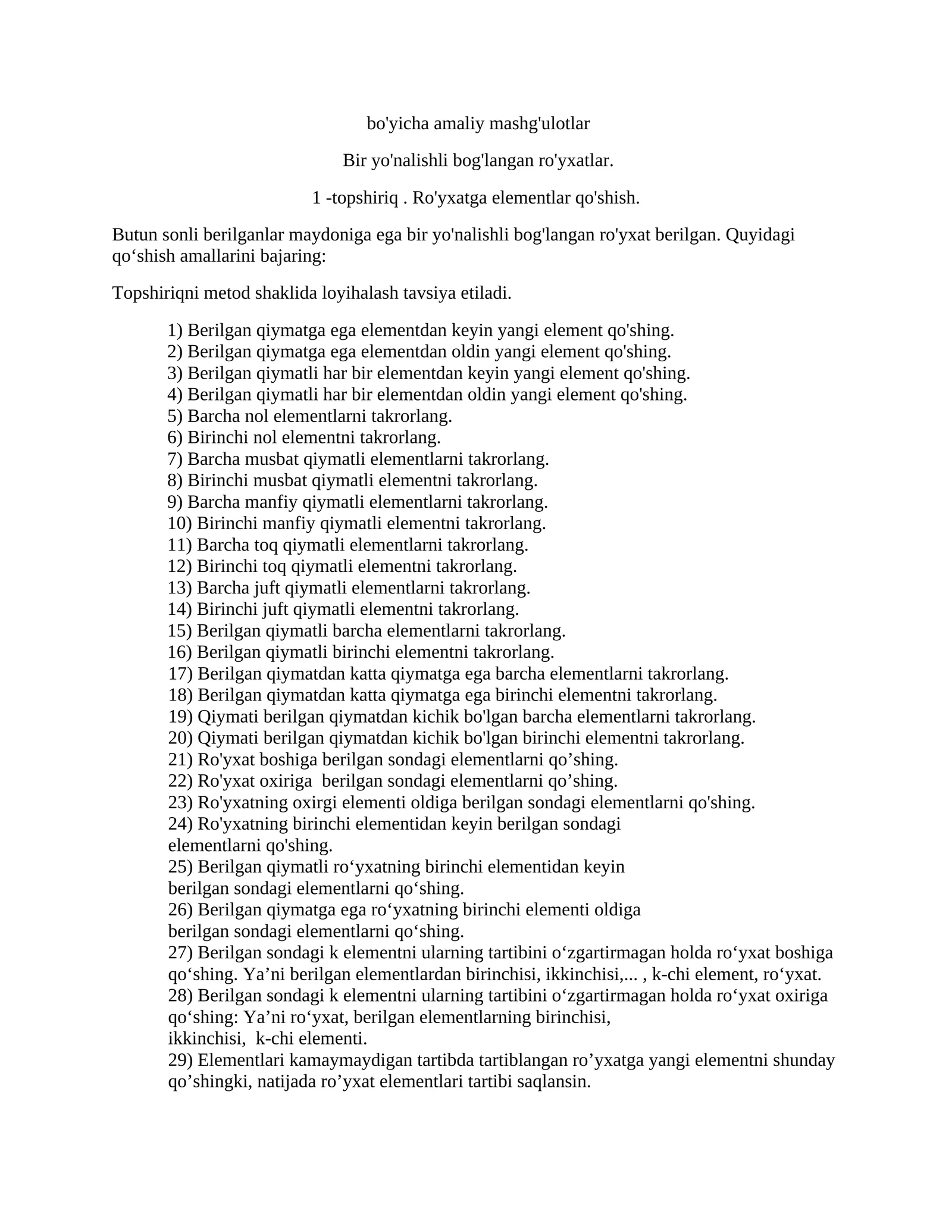 Ro'yxatga elementlar qo'shish