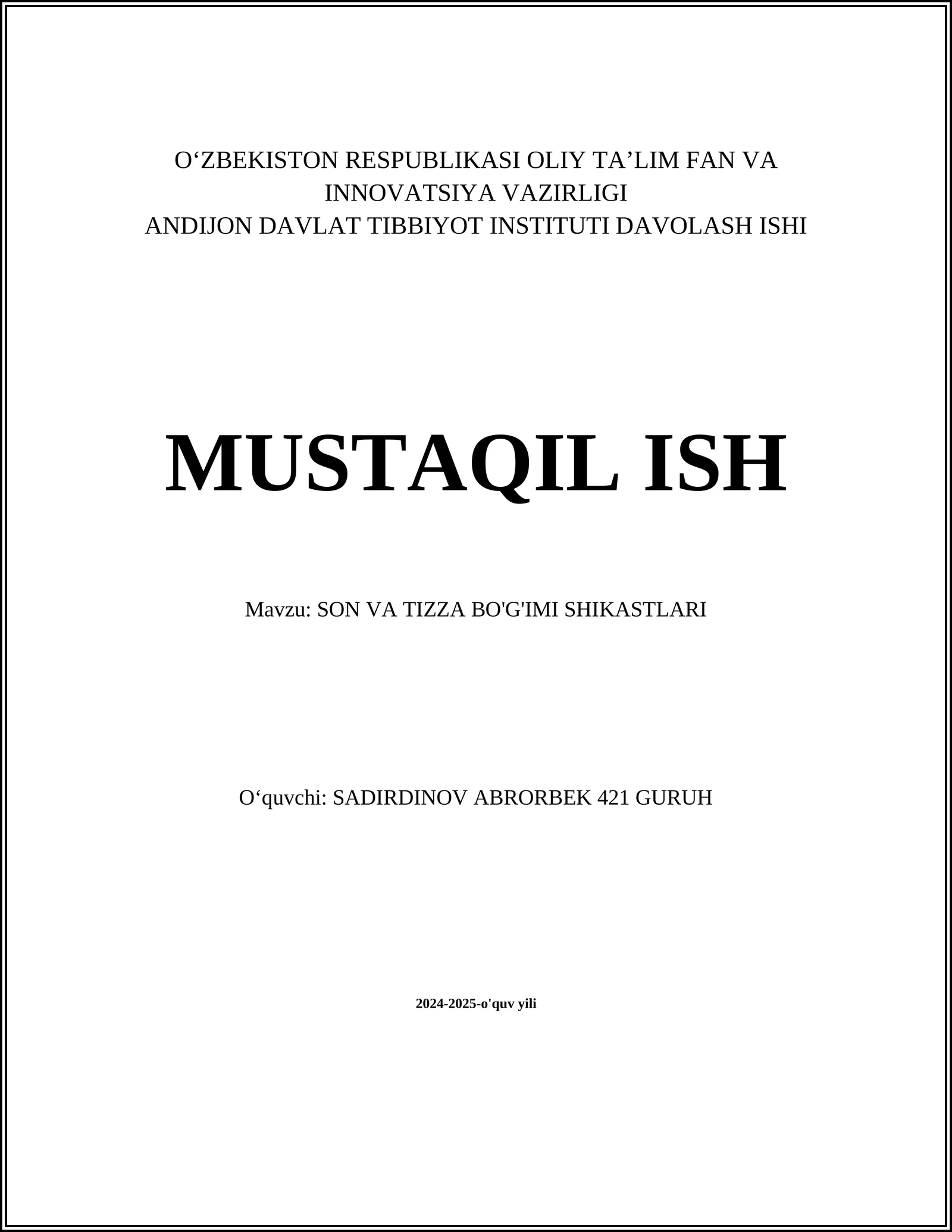 SON VA TIZZA BO'G'IMI SHIKASTLARI