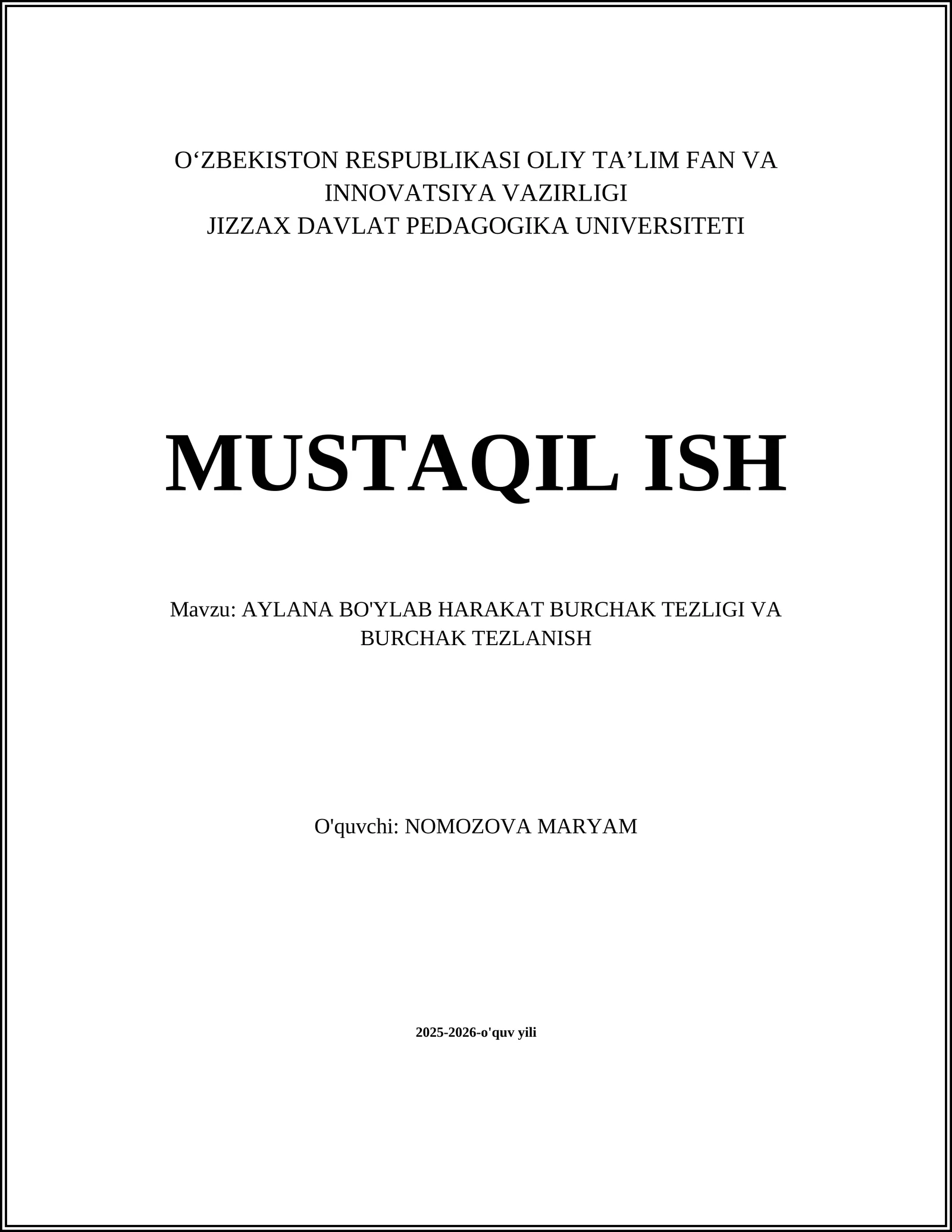 AYLANA BO'YLAB HARAKAT BURCHAK TEZLIGI VA BURCHAK TEZLANISH