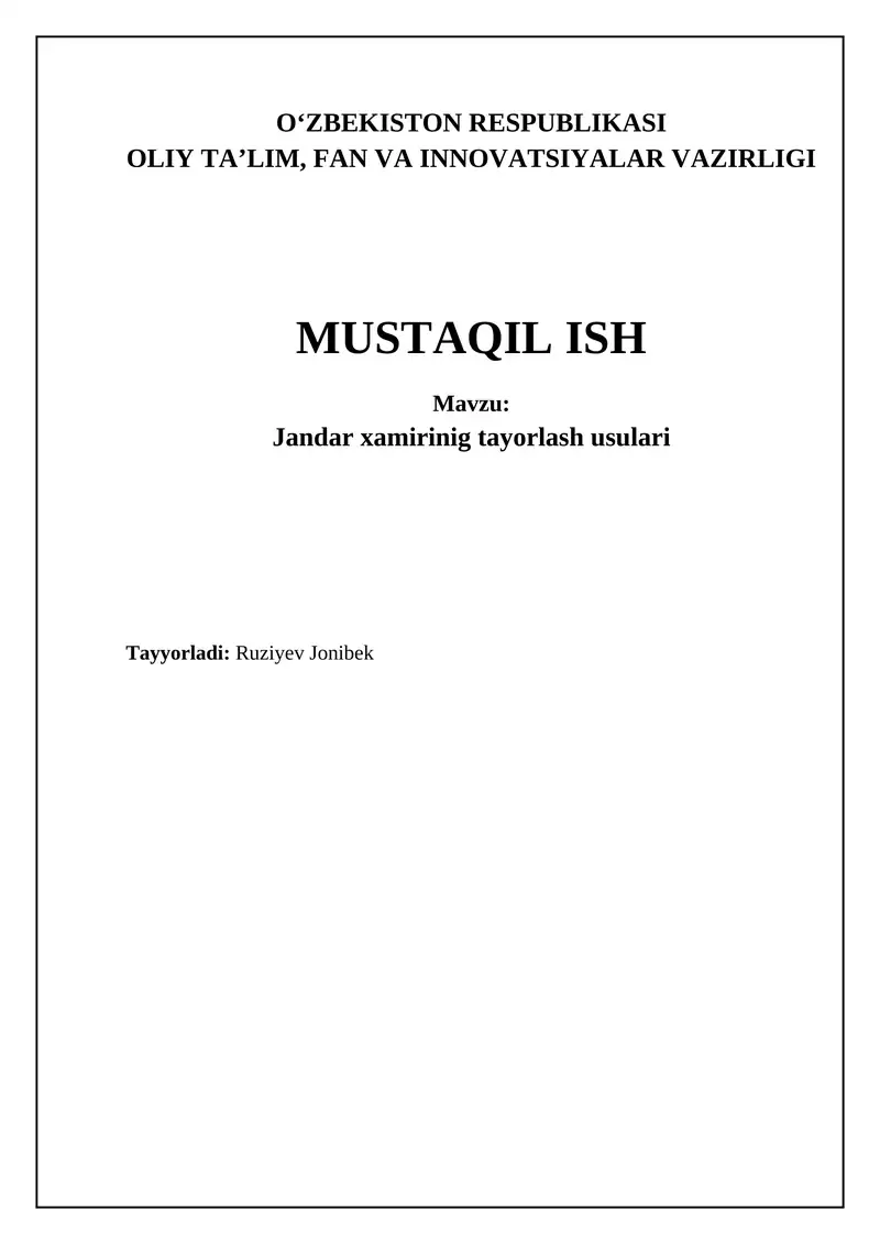 Jandar xamirinig tayorlash usulari