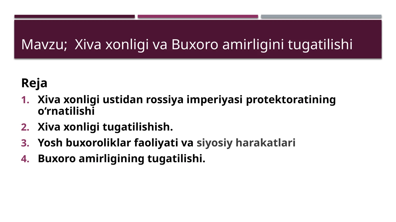 Xiva xonligi va Buxoro amirligini tugatilishi
