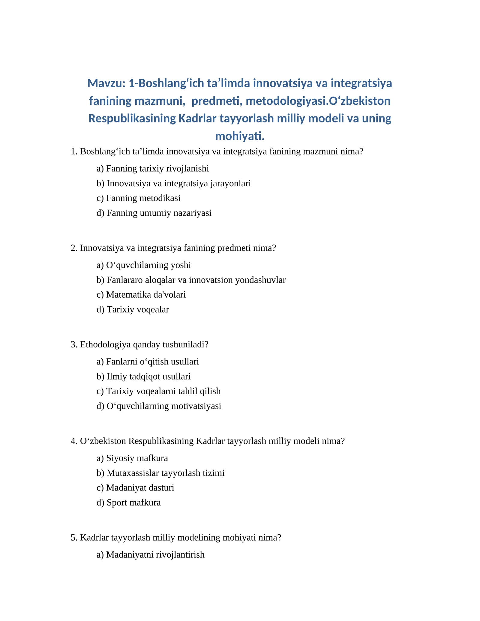 Boshlang‘ich ta’limda innovatsiya va integratsiya