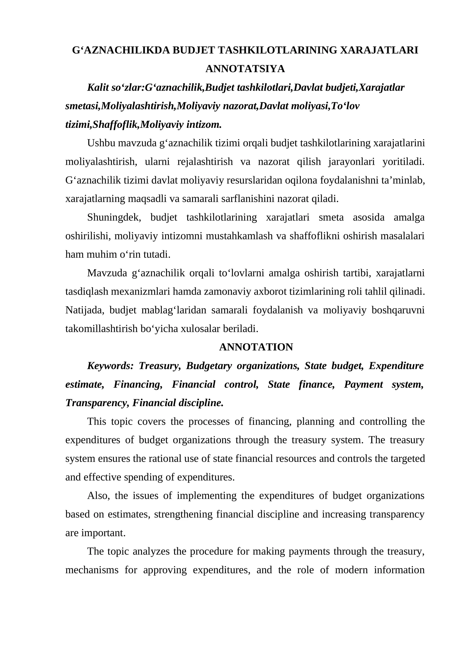 G‘AZNACHILIKDA BUDJET TASHKILOTLARINING XARAJATLARI