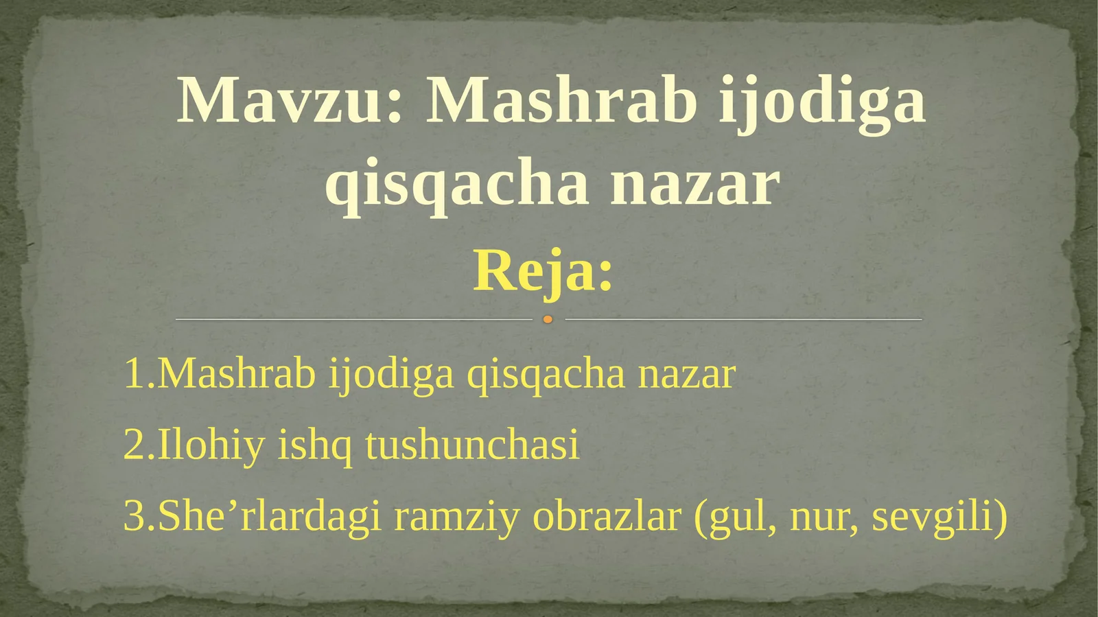 Mashrab ijodiga qisqacha nazar