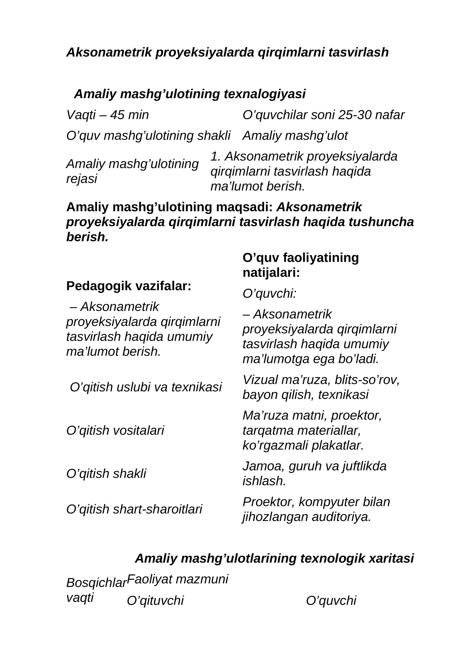 Aksonametrik proyeksiyalarda qirqimlarni tasvirlash