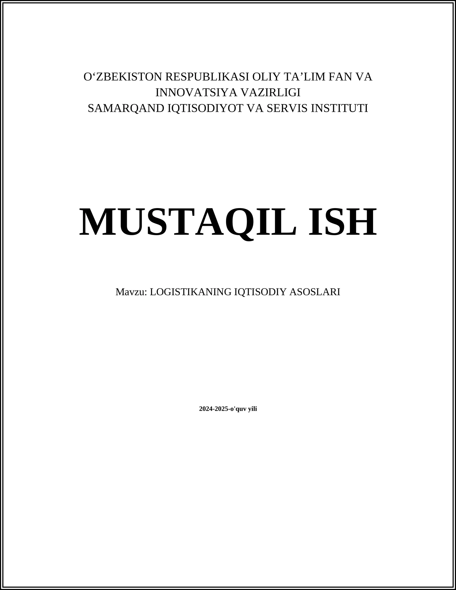 LOGISTIKANING IQTISODIY ASOSLARI