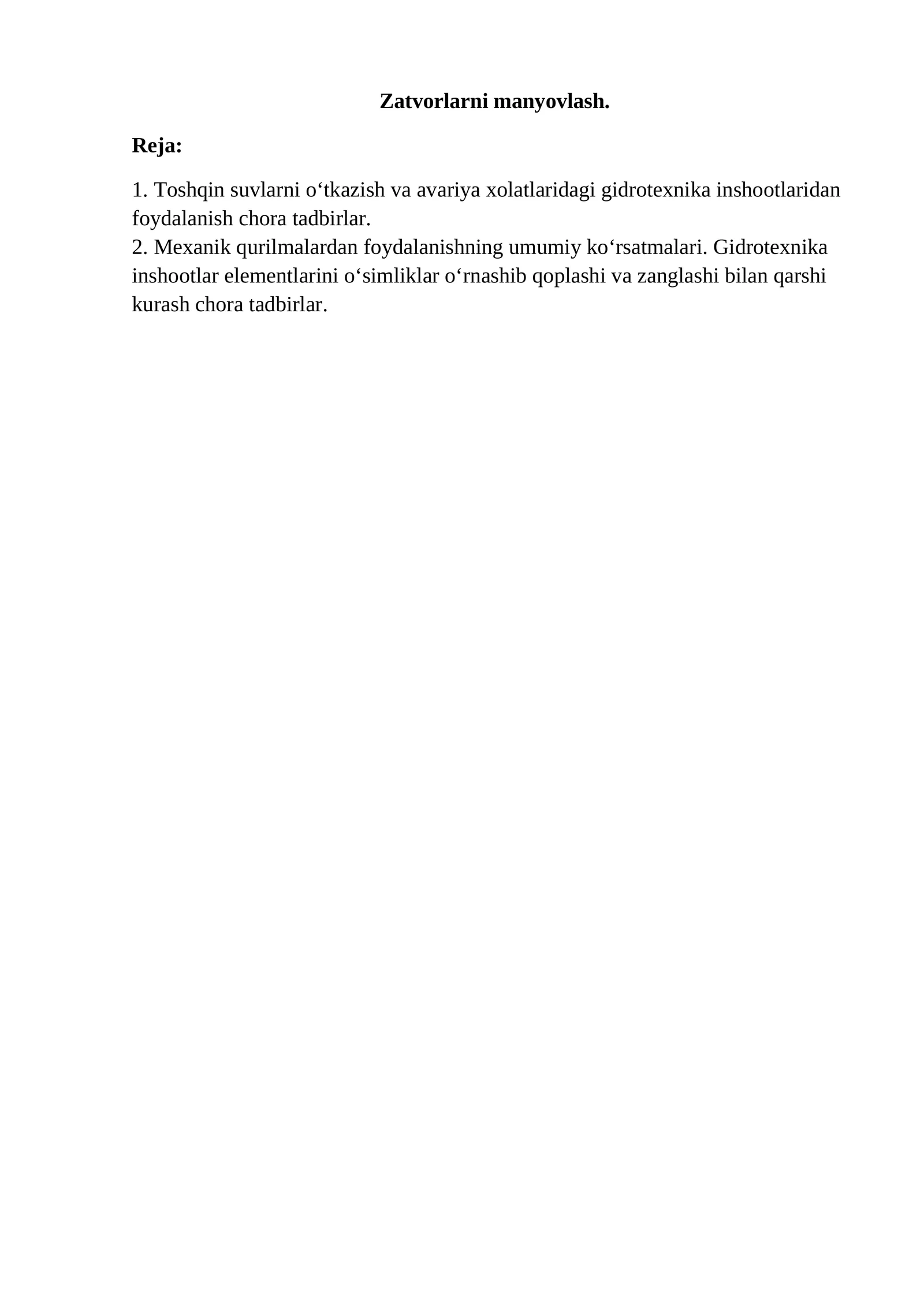 Gidrotexnika inshootlaridan foydalanish