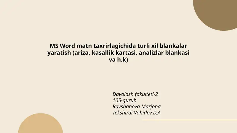 MS Word matn taxrirlagichida turli xil blankalar yaratish