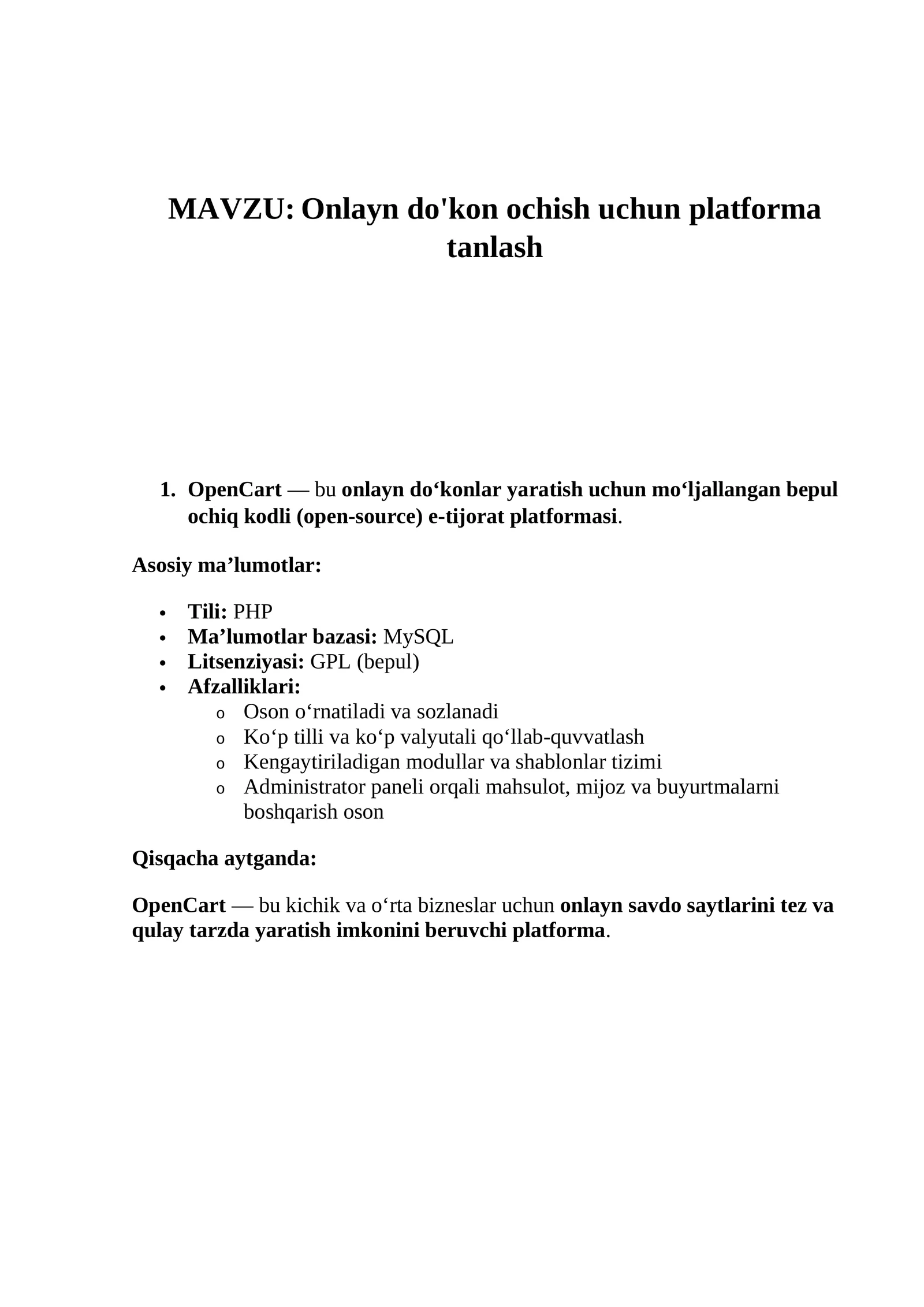 Onlayn do'kon ochish uchun platforma tanlash