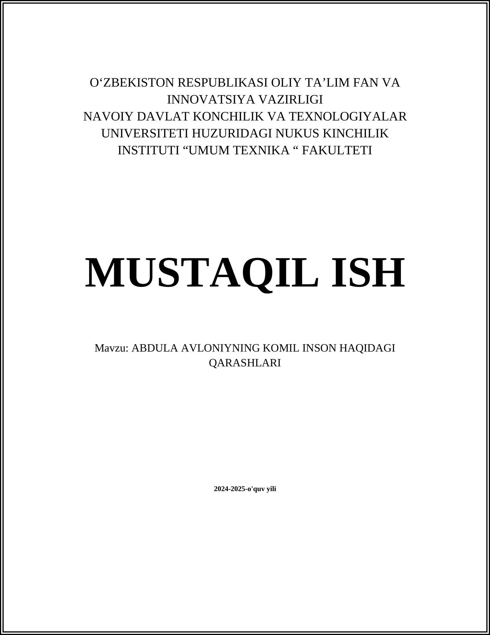 Abdulla Avloniyning Komil Inson Haqidagi Qarashlari