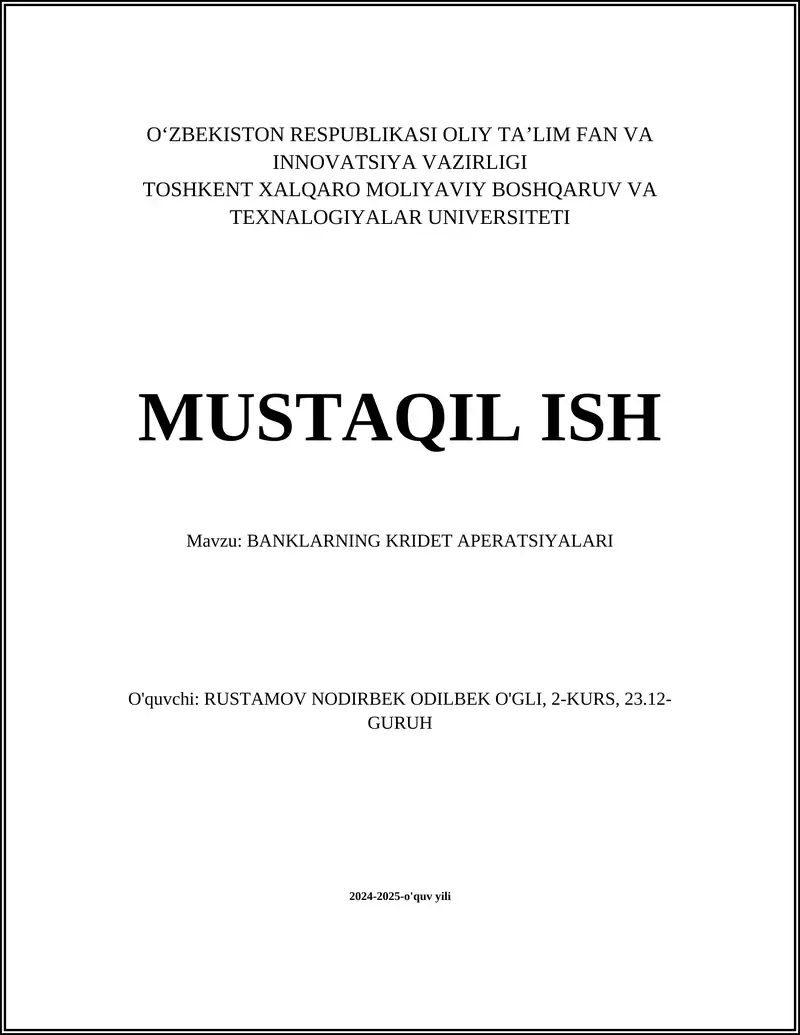 BANKLARNING KRIDET APERATSIYALARI
