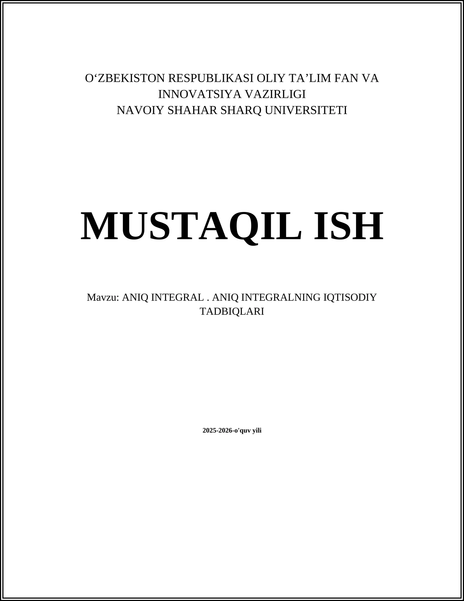 Integral Pro ANIQ INTEGRALNING IQTISODIY TADBIQLARI
