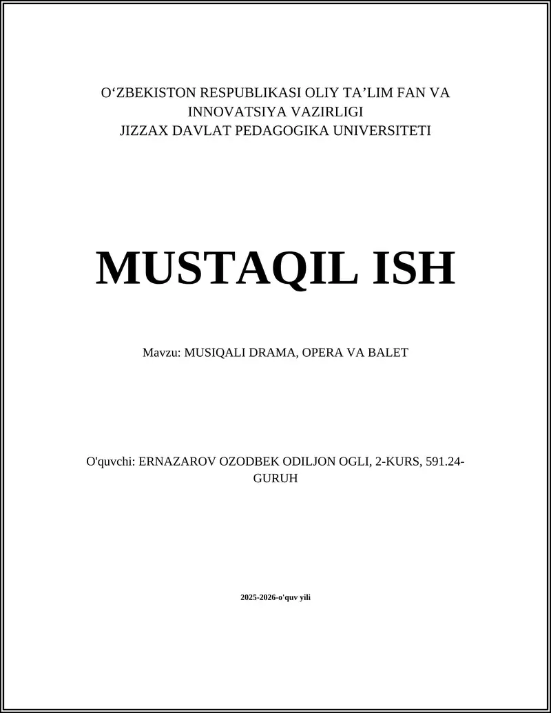 Musiqali drama, opera va balet