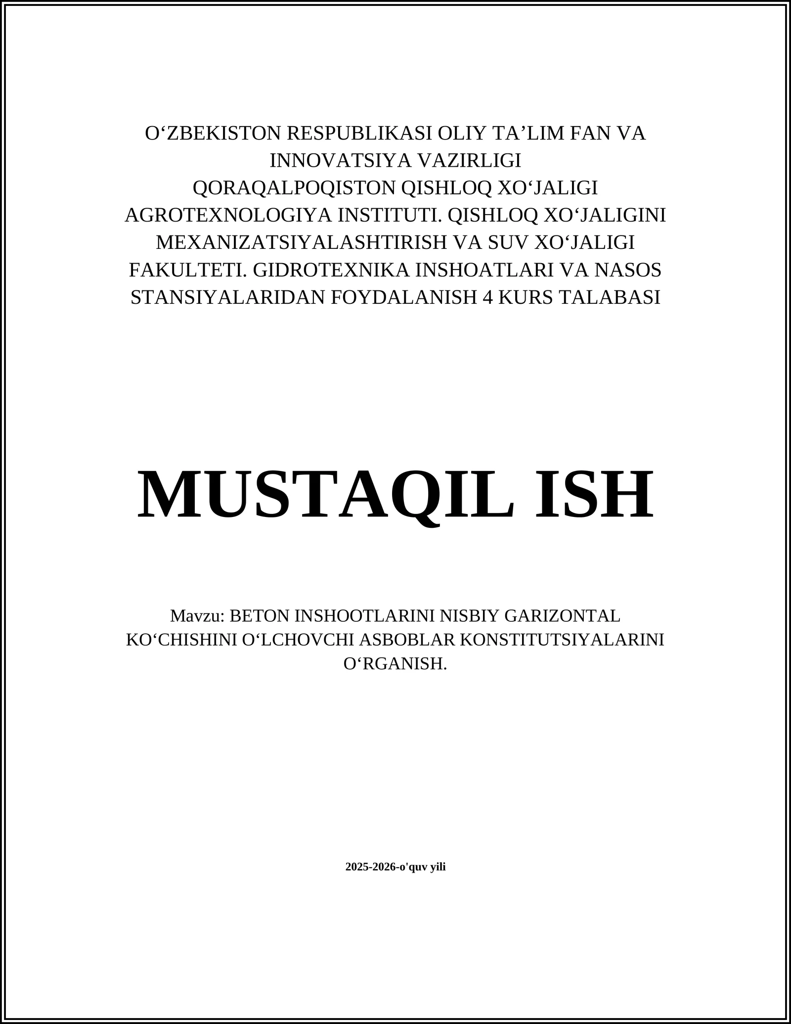 Beton inshootlarini nisbiy gorizontal ko‘chishini o‘lchovchi asboblar konstitutsiyalarini o‘rganish