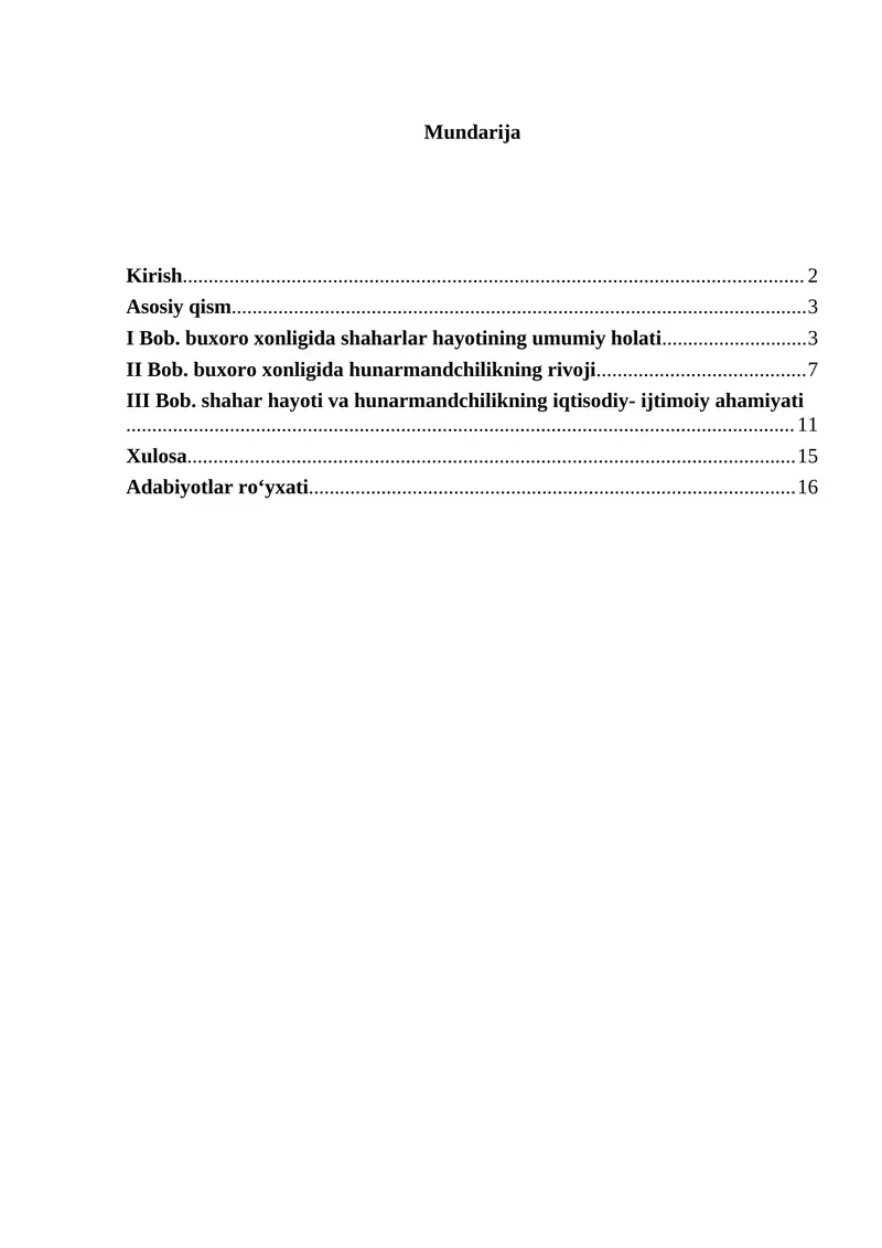 Buxoro xonligida shaharlar hayoti. Hunarmandchilik