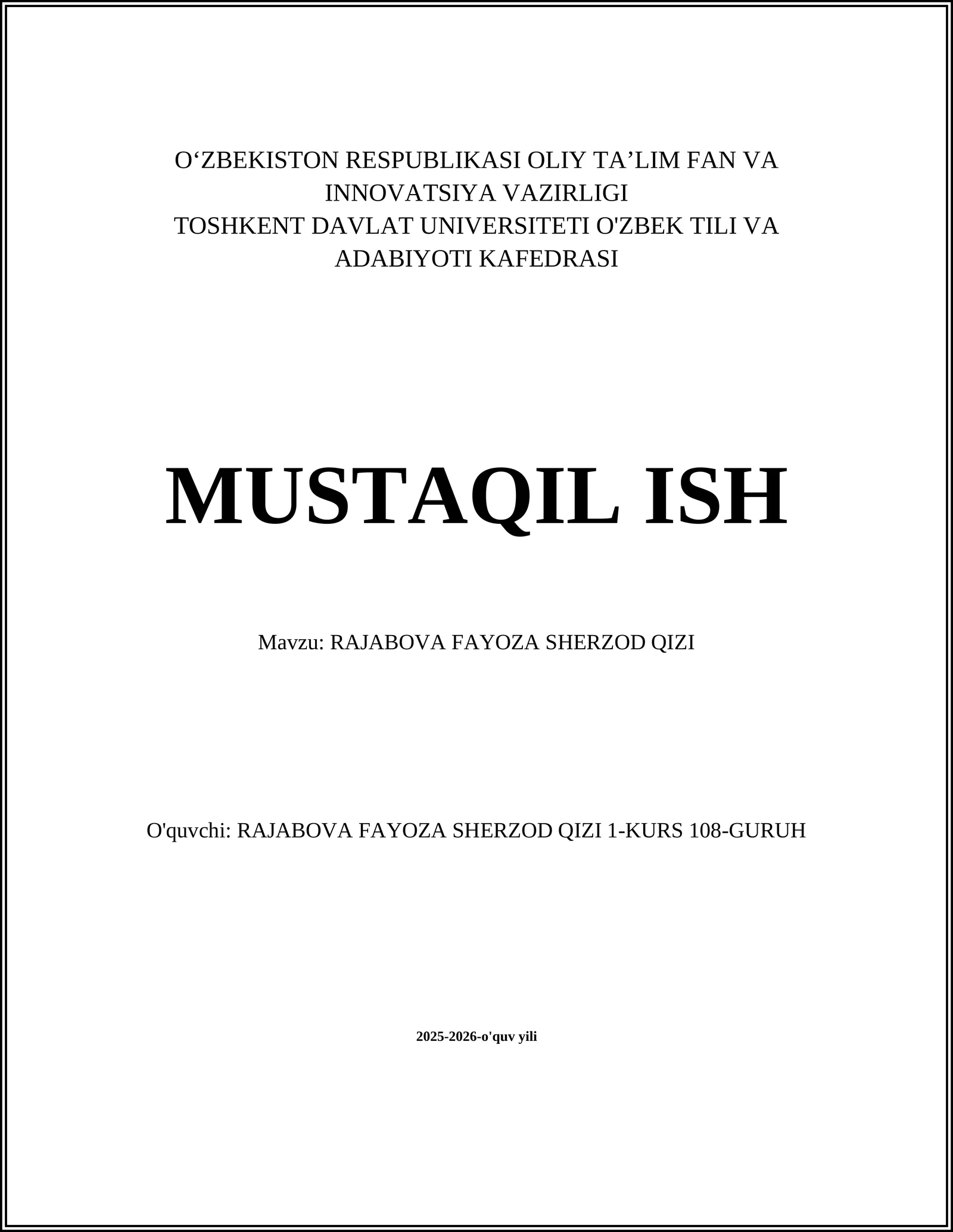 RAJABOVA FAYOZA SHERZOD QIZI