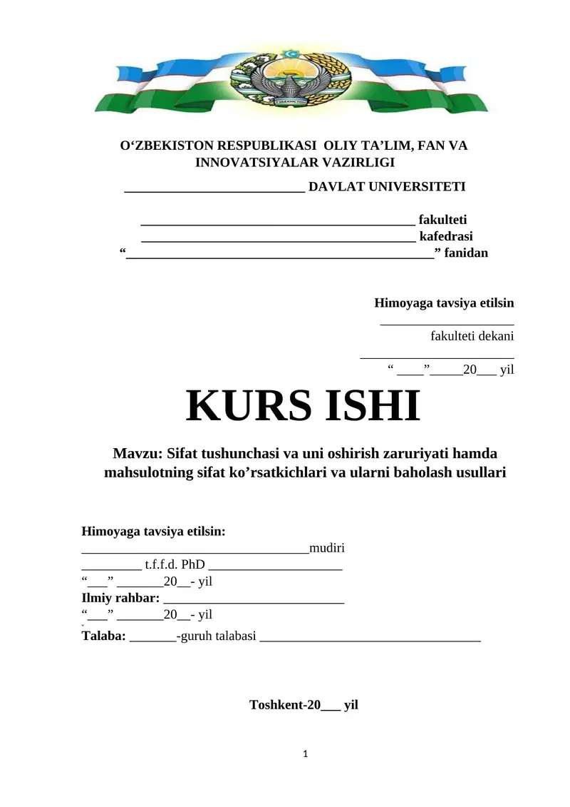 Sifat tushunchasi va uni oshirish zaruriyati hamda mahsulotning sifat ko’rsatkichlari va ularni baholash usullari