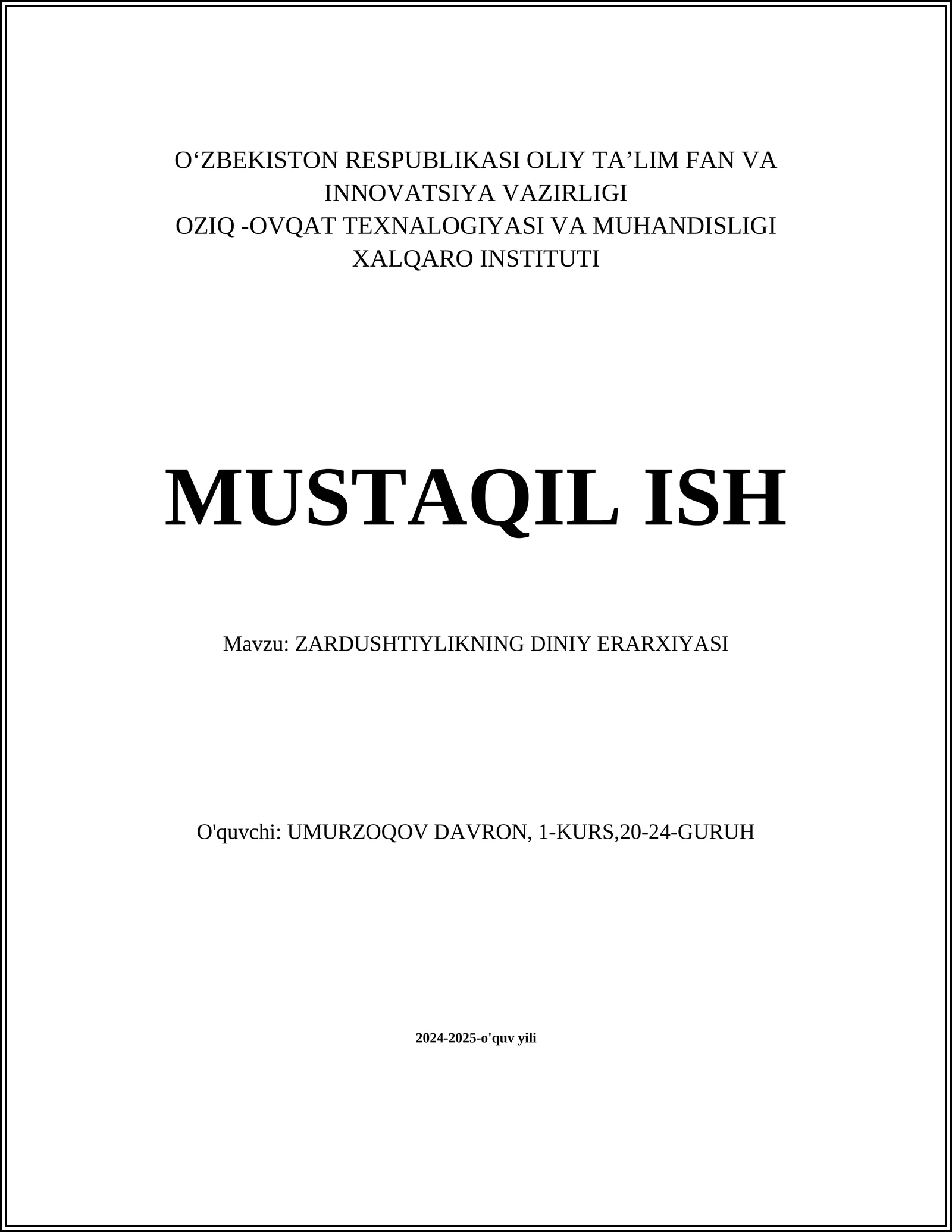 ZARDUSHTIYLIKNING DINIY ERARXIYASI