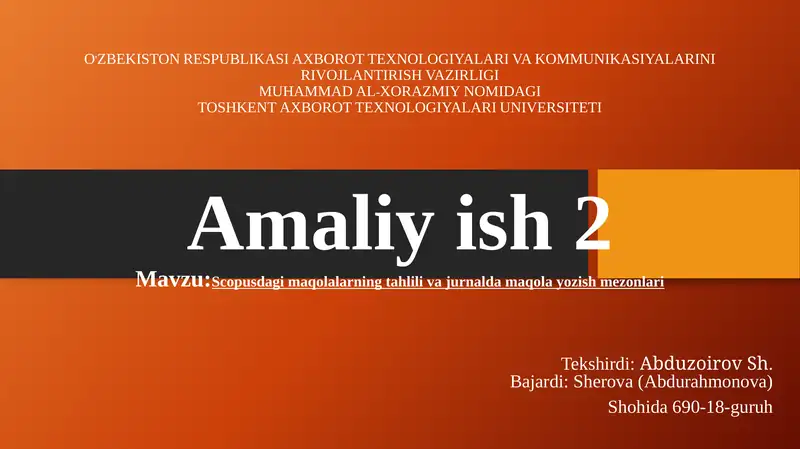 Scopus dagi maqolalar tahlili va jurnaldagi maqolalar yozish mezonlari