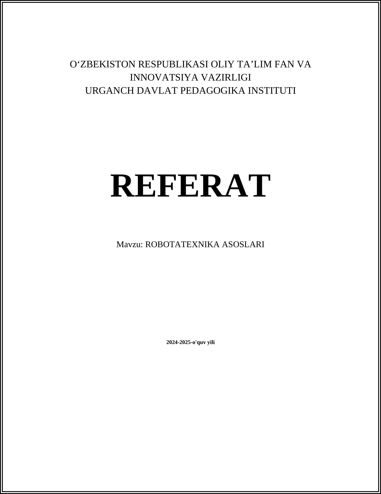 ROBOTATEXNIKA ASOSLARI