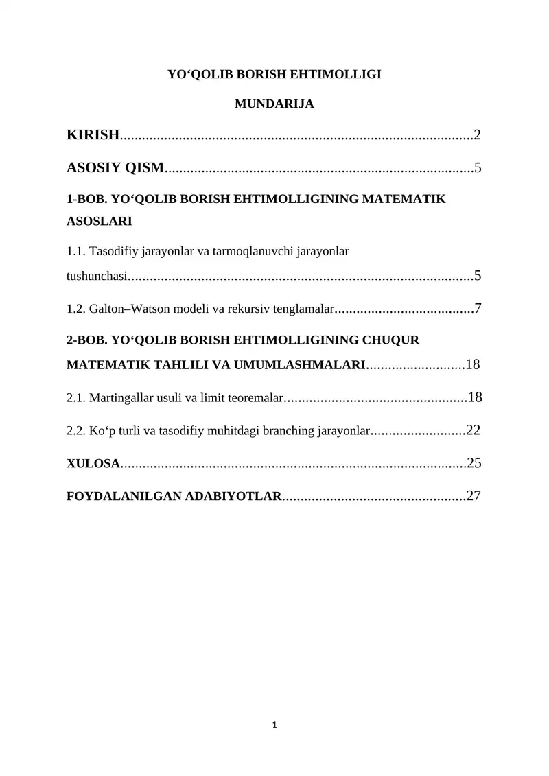 YOʻQOLIB BORISH EHTIMOLLIGI