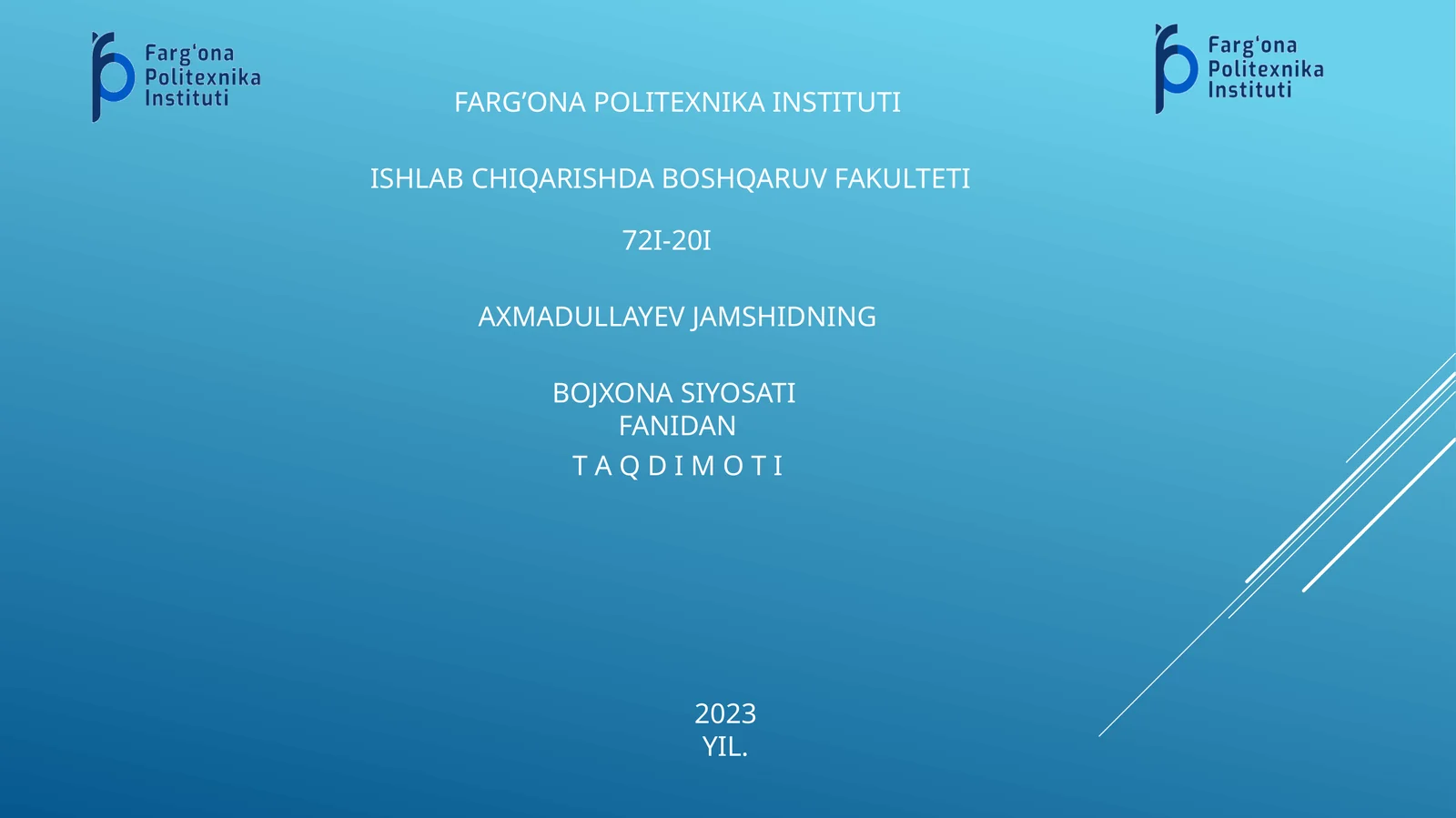 Bojxona siyosati fanidan taqdimot