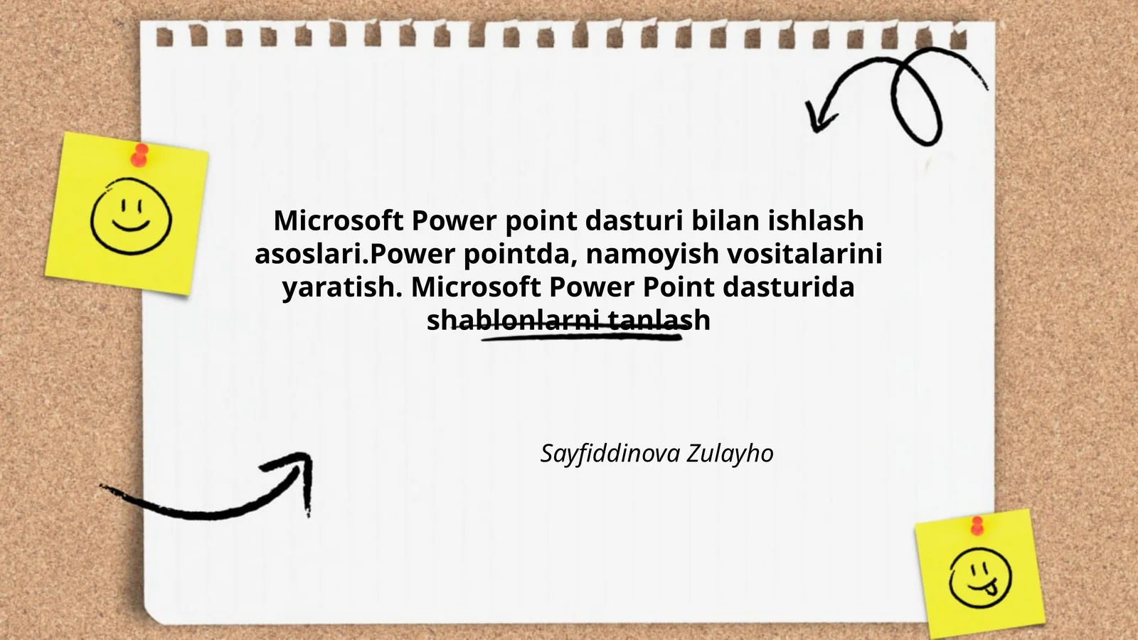Microsoft Power point dasturi bilan ishlash asoslari.Power pointda, namoyish vositalarini yaratish. Microsoft Power Point dasturida shablonlarni tanlash