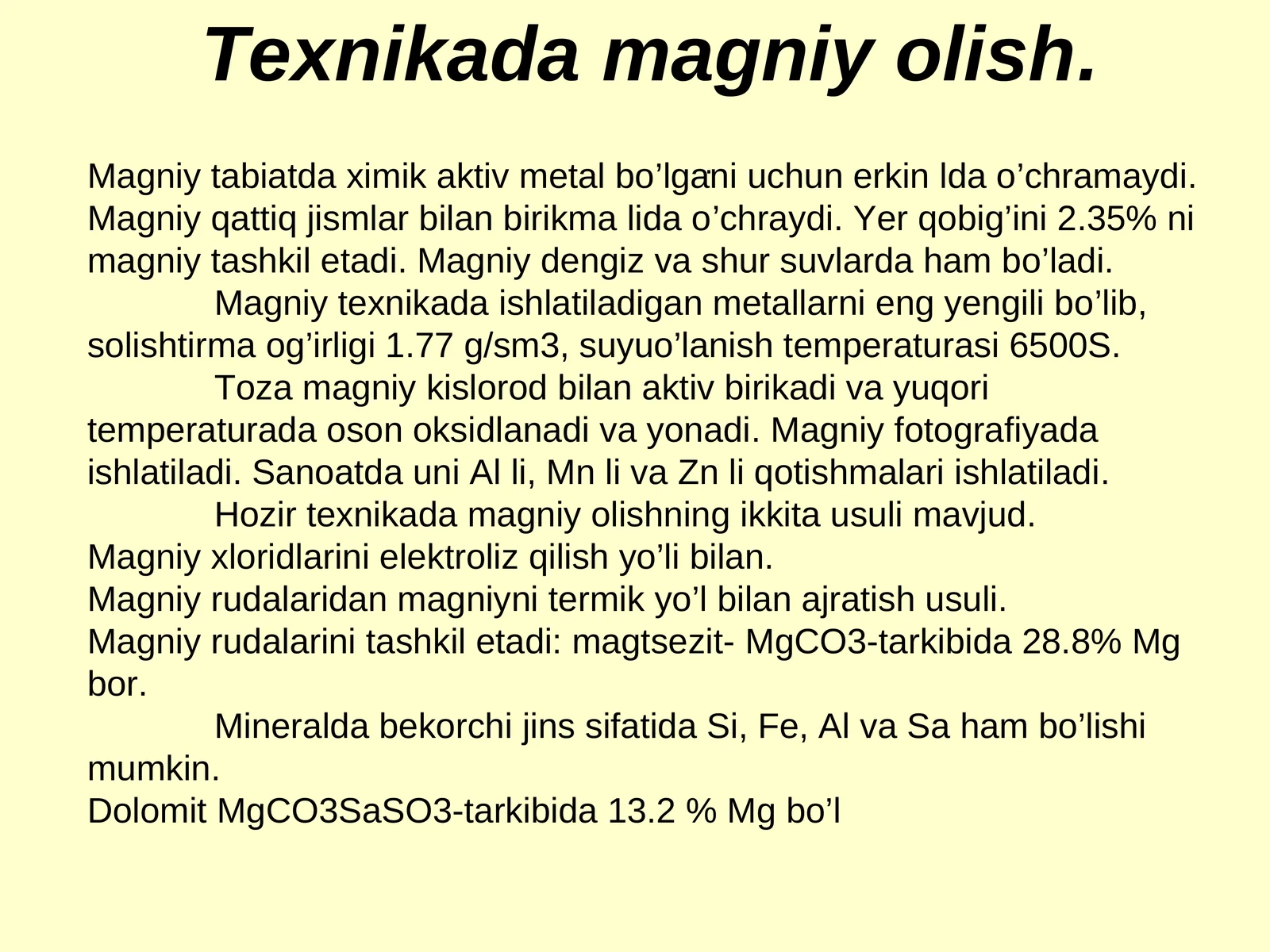 Texnikada magniy olish