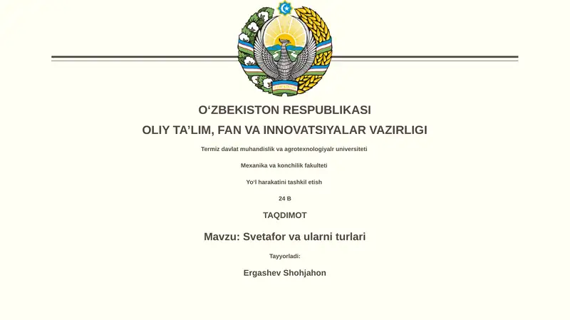 Svetafor va ularni turlari