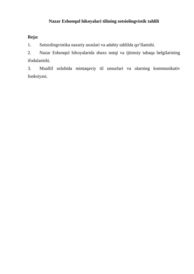 Nazar Eshonqul hikoyalari tilining sotsiolingvistik tahlili