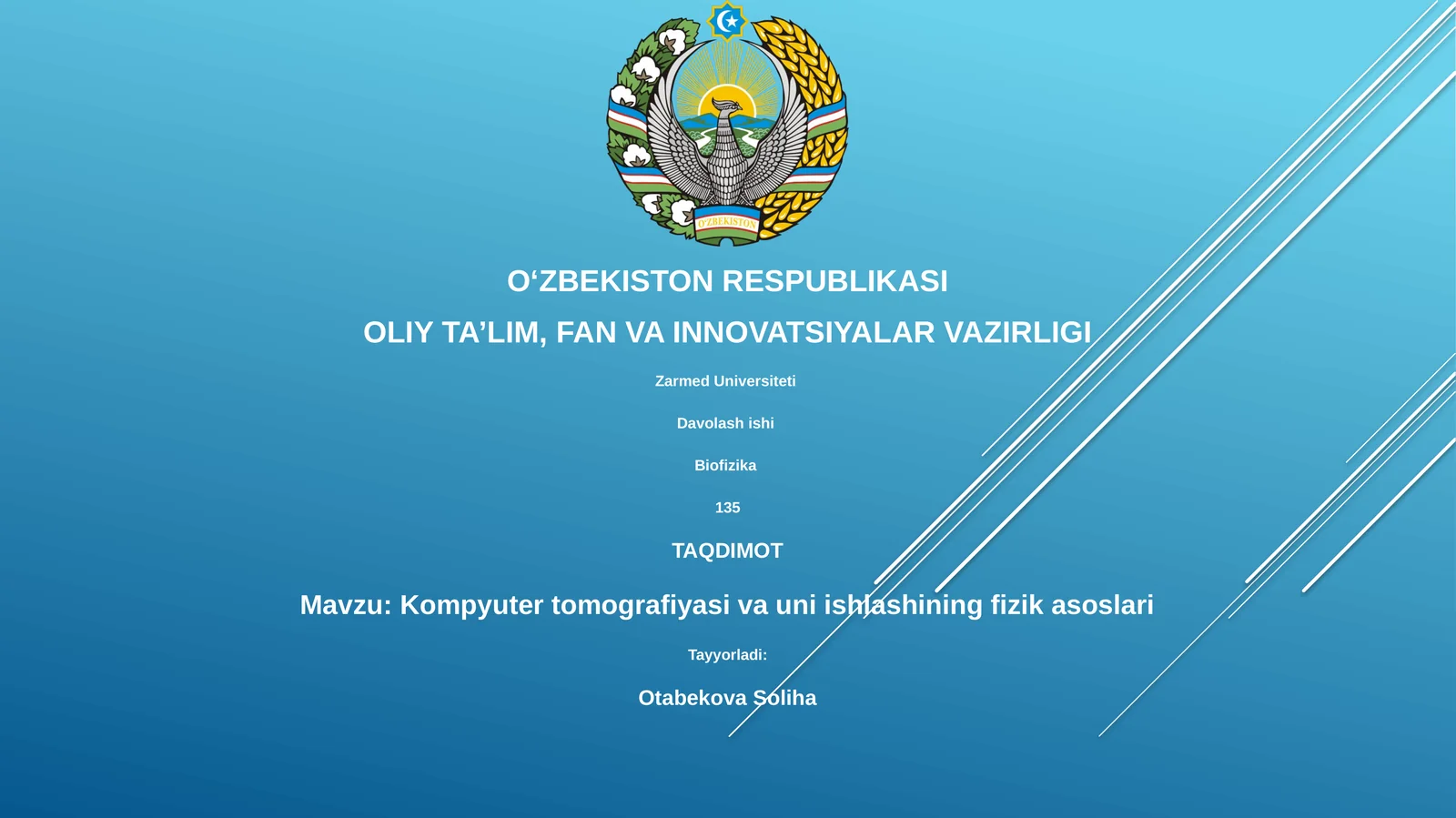 Kompyuter tomografiyasi va uni ishlashining fizik asoslari