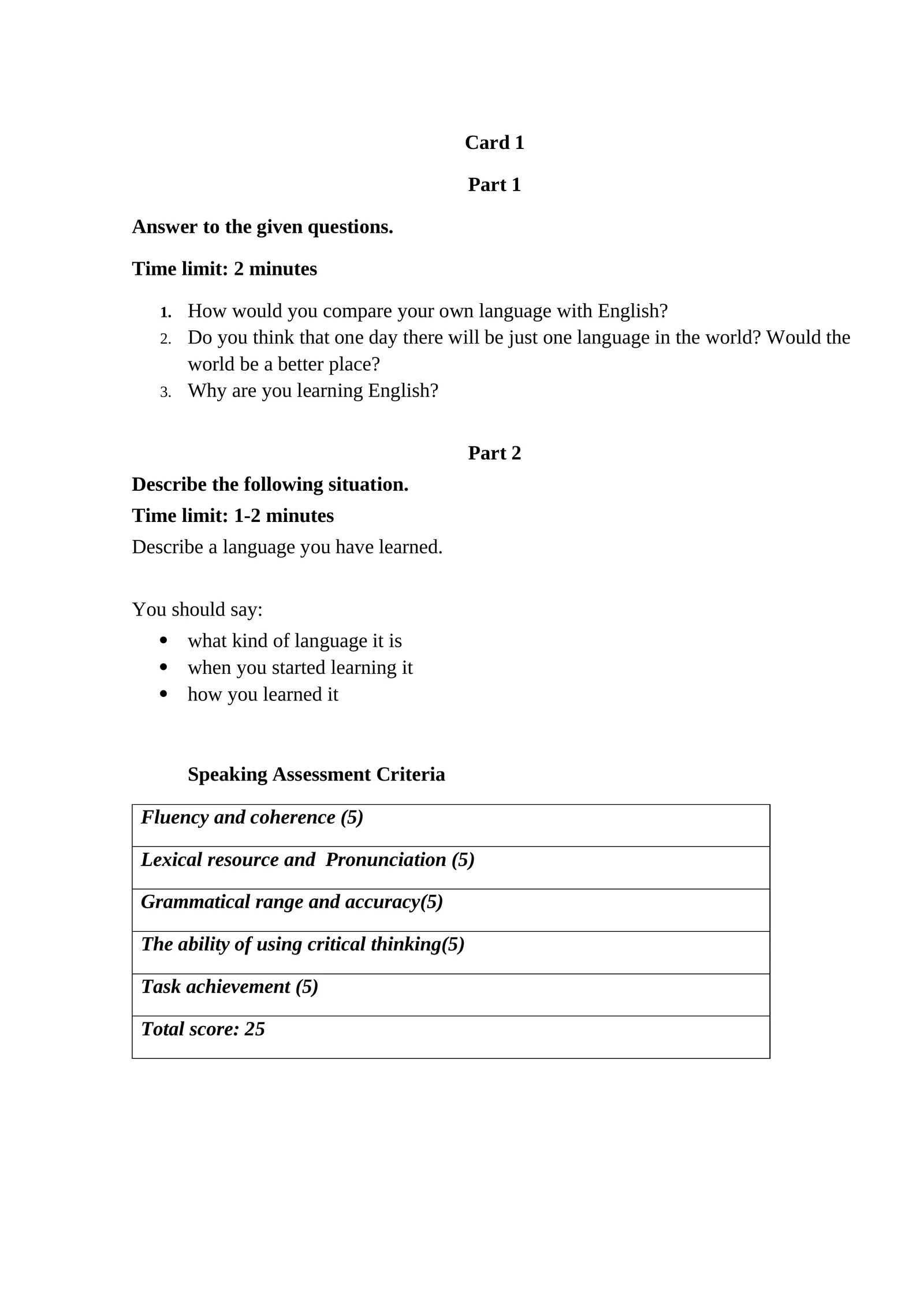 Language Learning Speaking Assessment