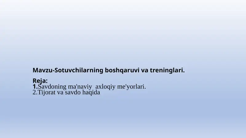 Sotuvchilarning boshqaruv va treninglari