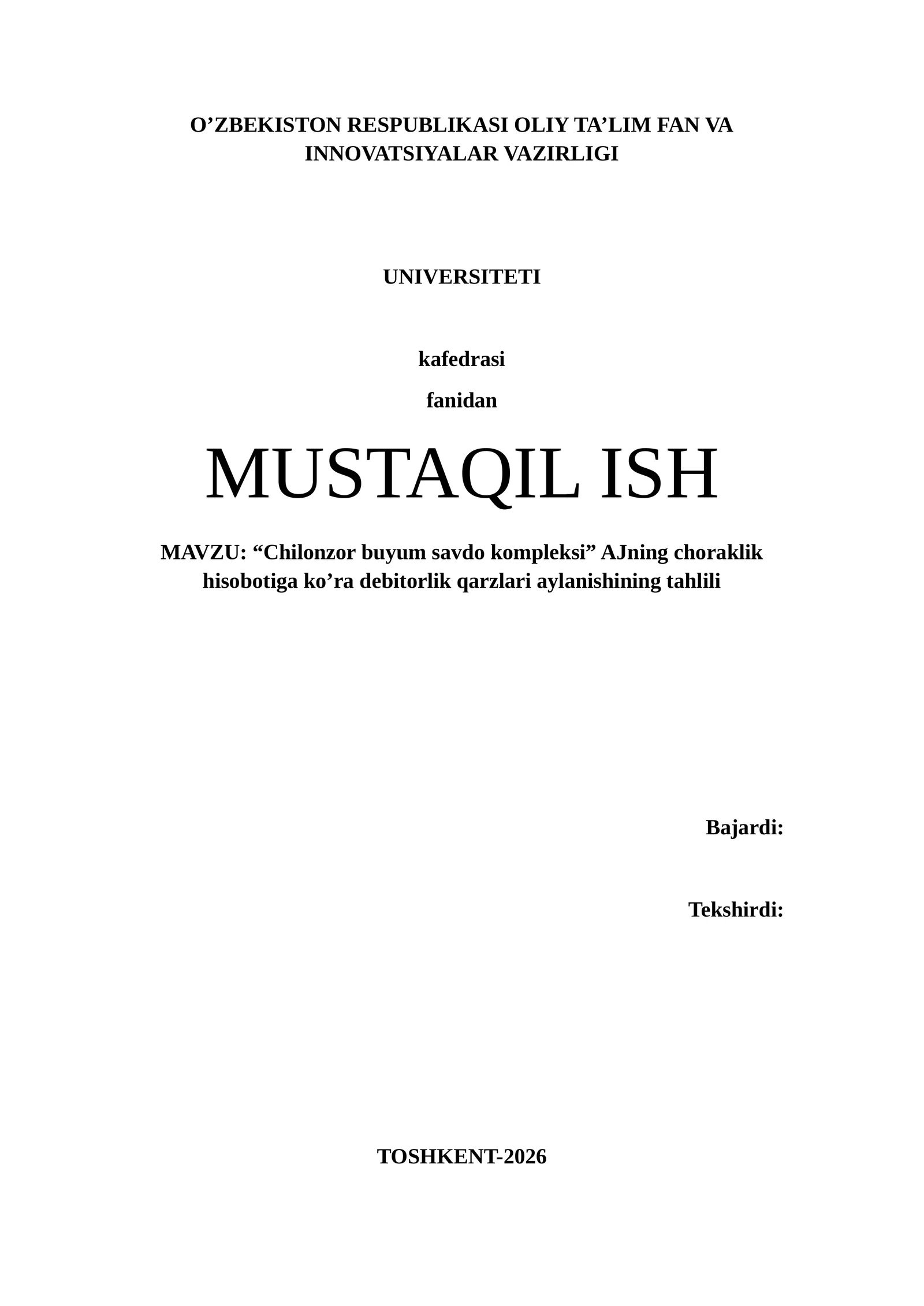 AJning debitorlik qarzlari aylanishining tahlili