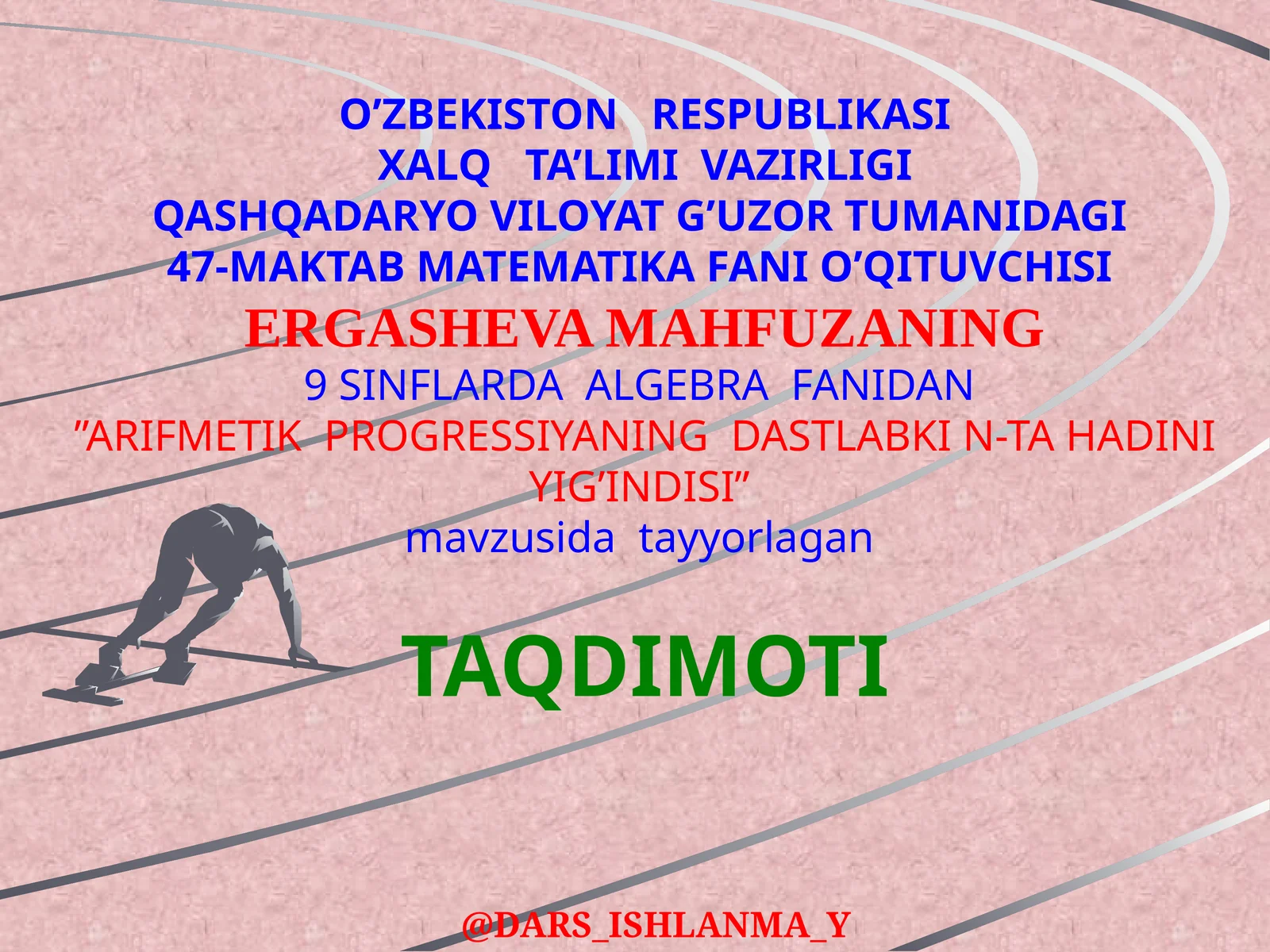 Arifmetik progressiya dastlabki n-TA hadini yig'indisi